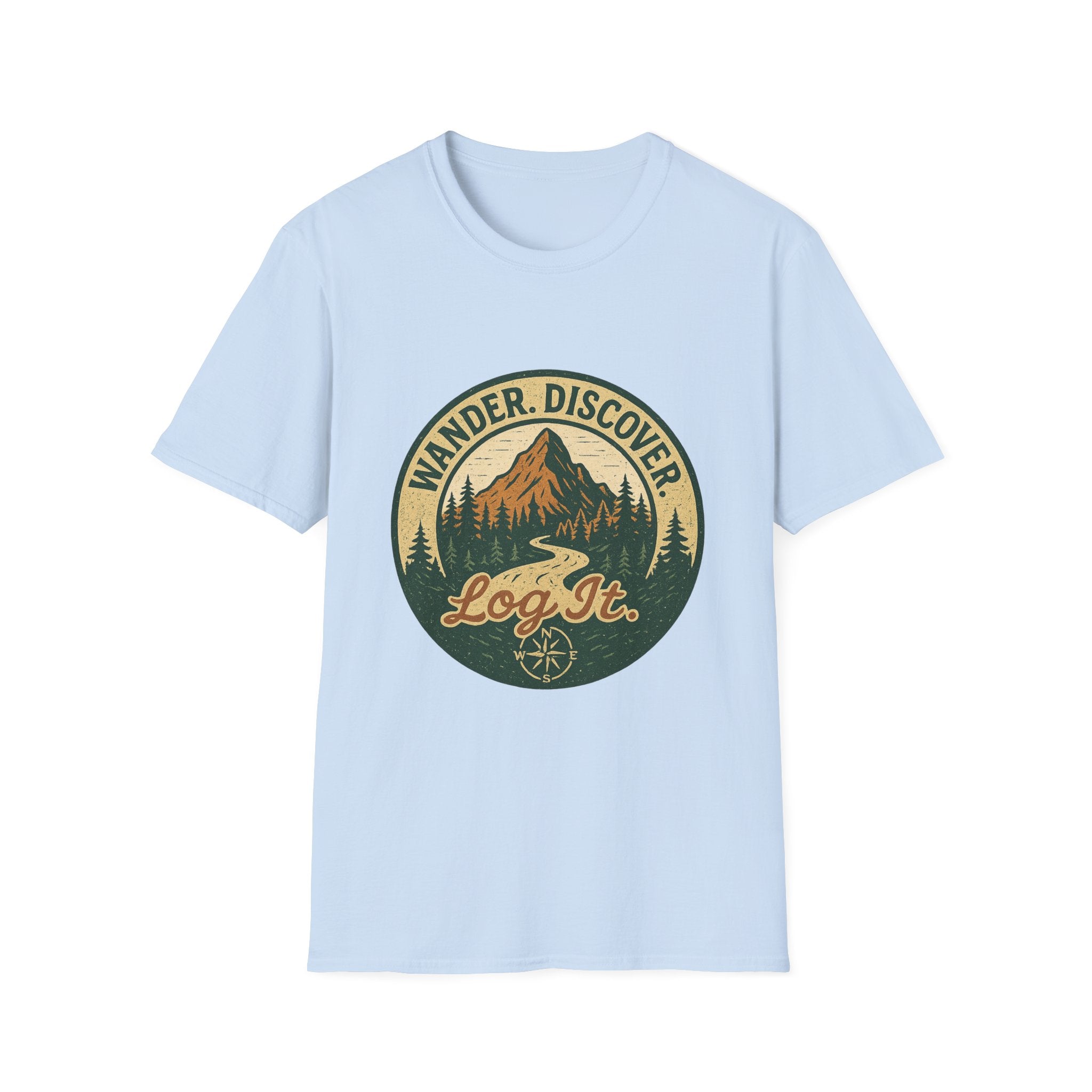 Wander Discover Mountain Patch T-Shirt | Outdoor Hiking Graphic Tee