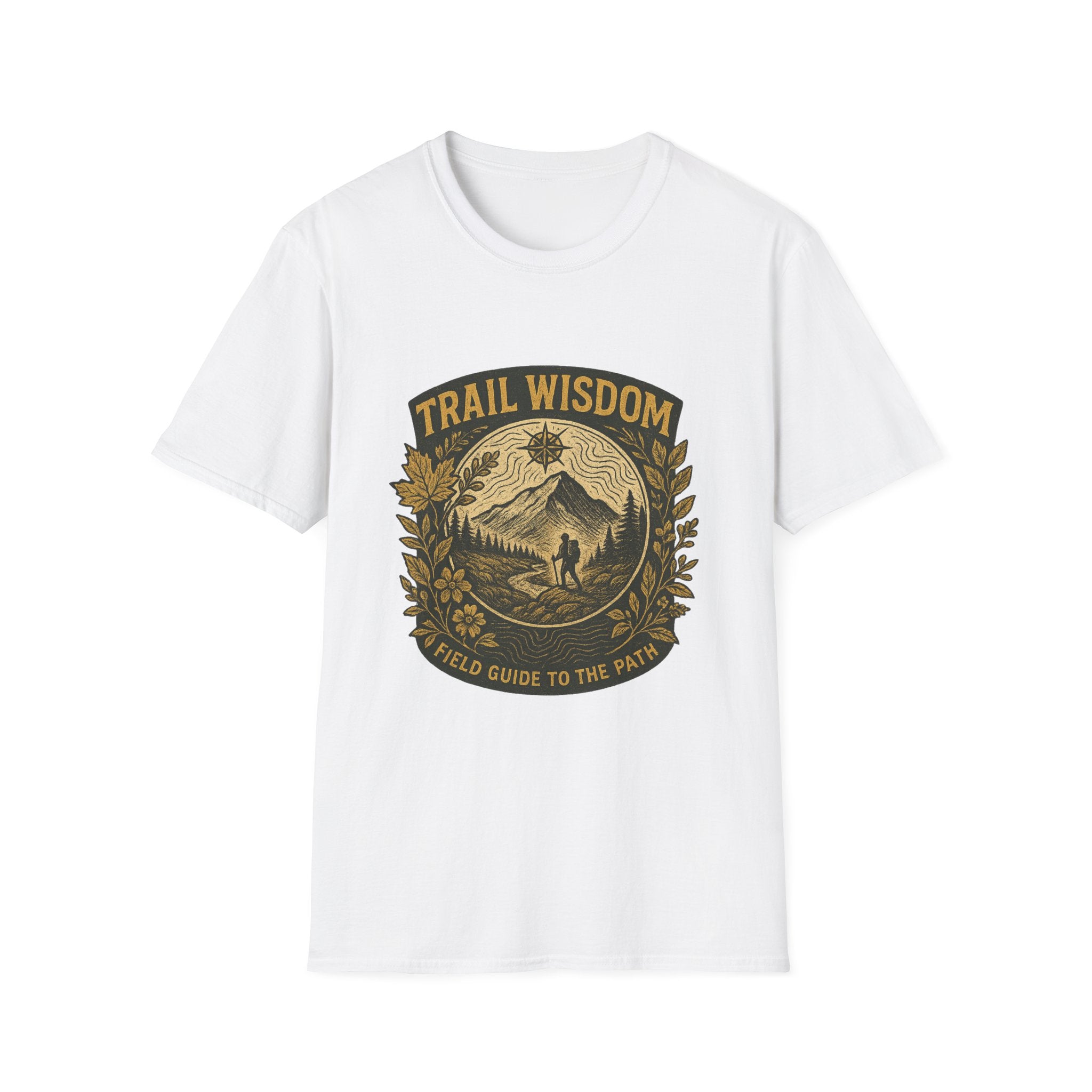 Trail Wisdom hiking badge T-Shirt | mountain compass outdoors design