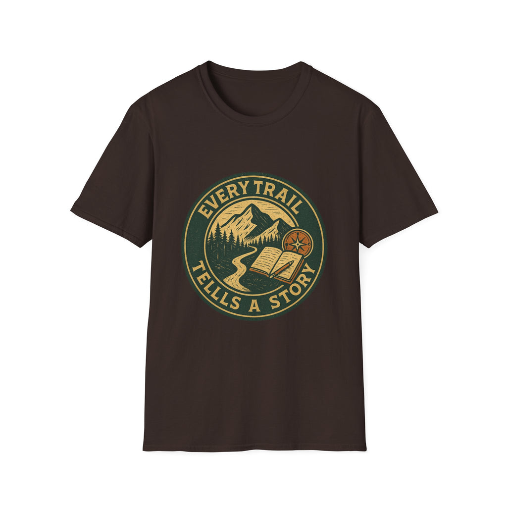 Every Trail Tells a Story T-Shirt | Mountain Hiking Badge Design