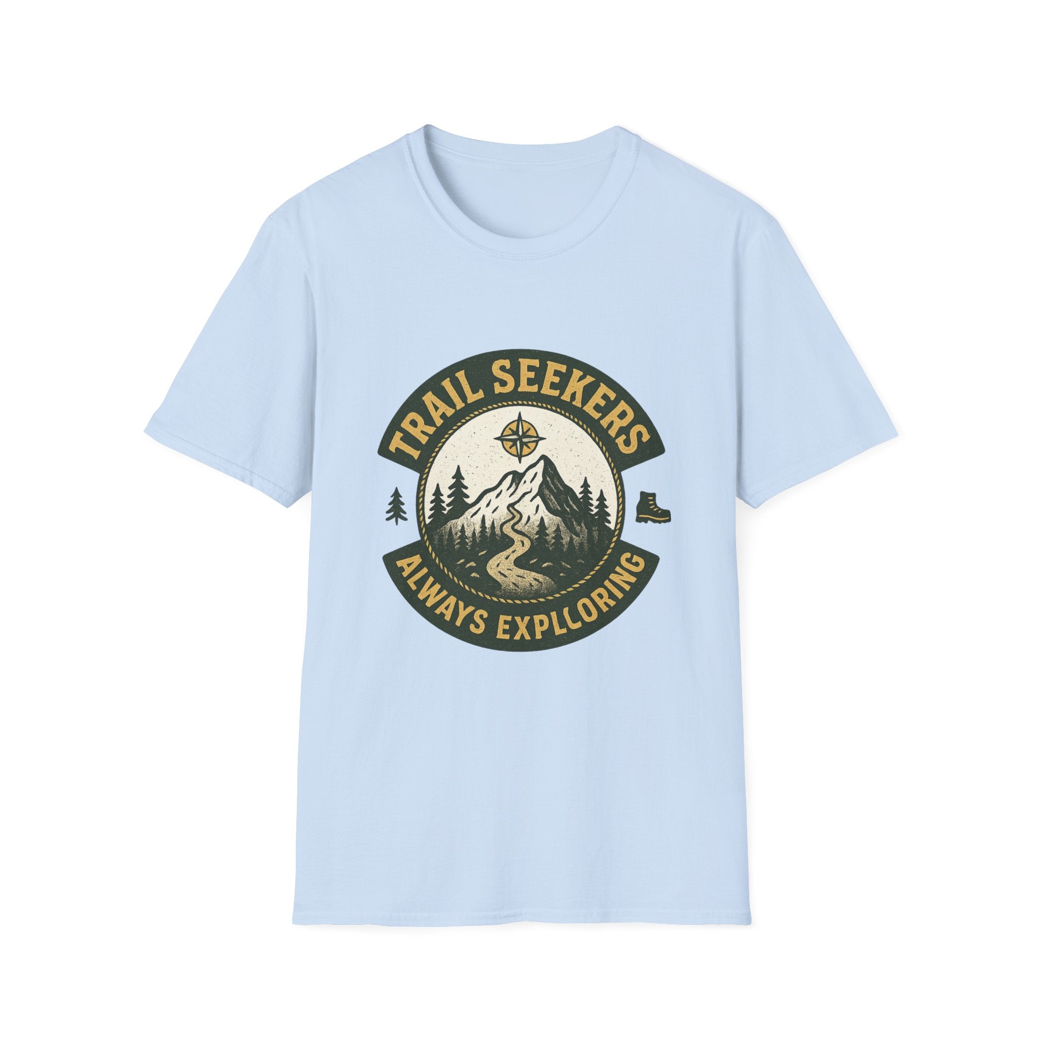 Trail Seekers mountain compass graphic T-Shirt | Adventure hiking design