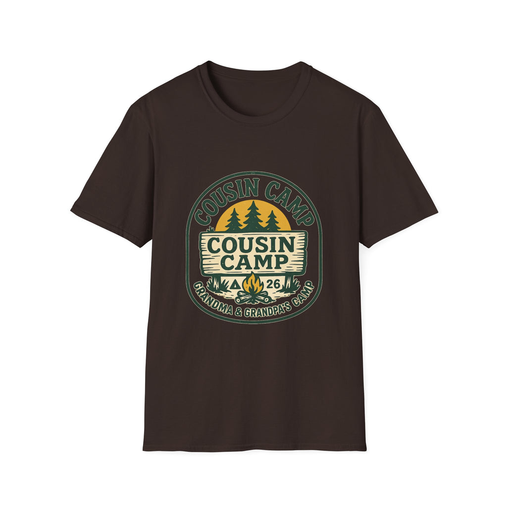 Cousin Camp Graphic T-Shirt | Family Camping Badge, Pine Tree Design