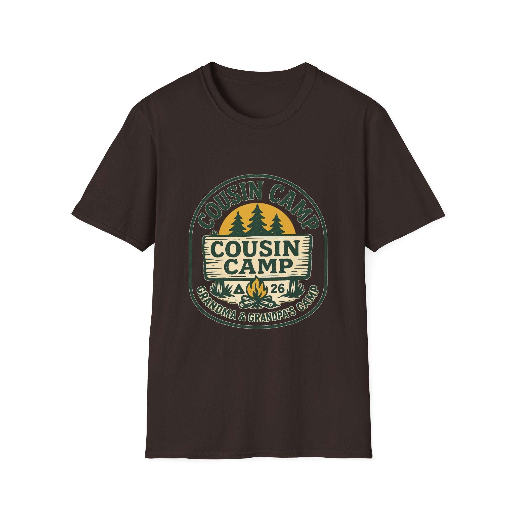 Cousin Camp Graphic T-Shirt | Family Camping Badge, Pine Tree Design