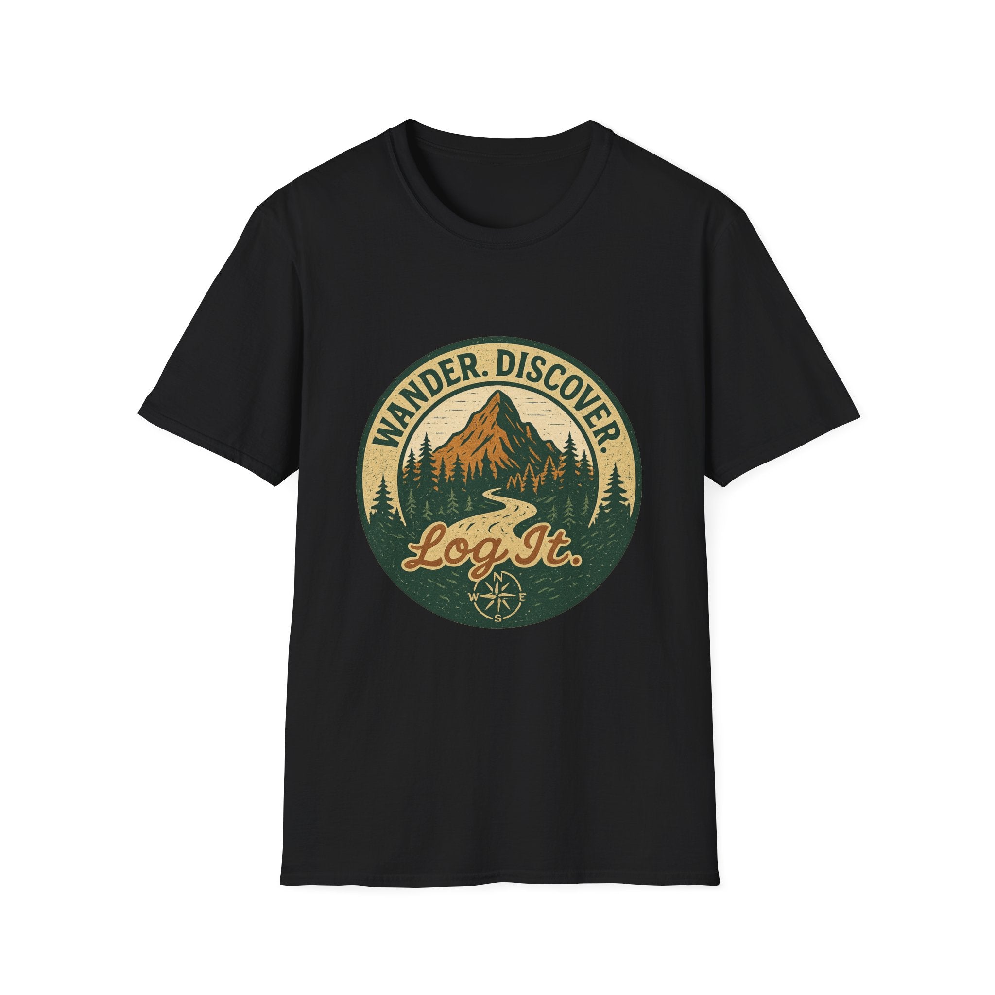 Wander Discover Mountain Patch T-Shirt | Outdoor Hiking Graphic Tee