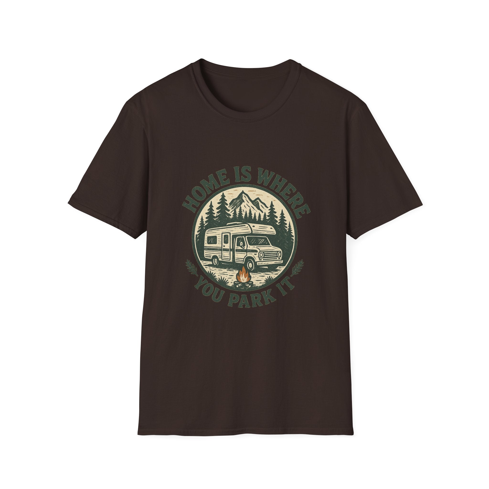 Home Is Where You Park It T-Shirt | RV Camper Mountain Design