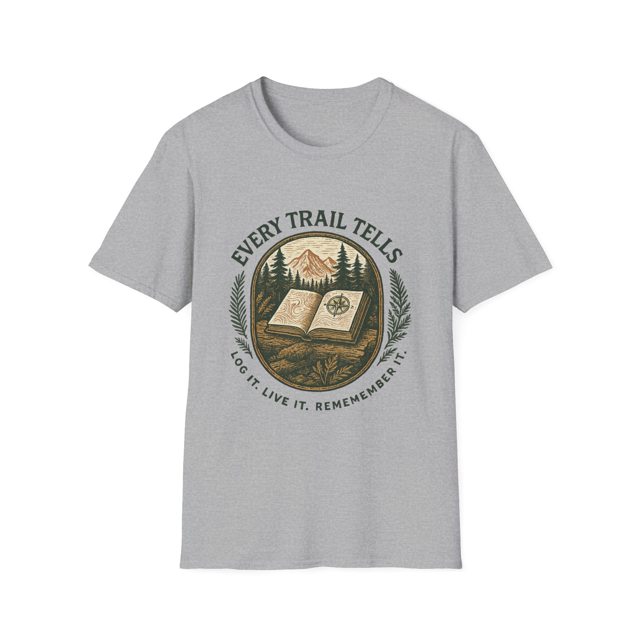 Every Trail Tells T-Shirt | Mountain Map Compass Hiking Shirt