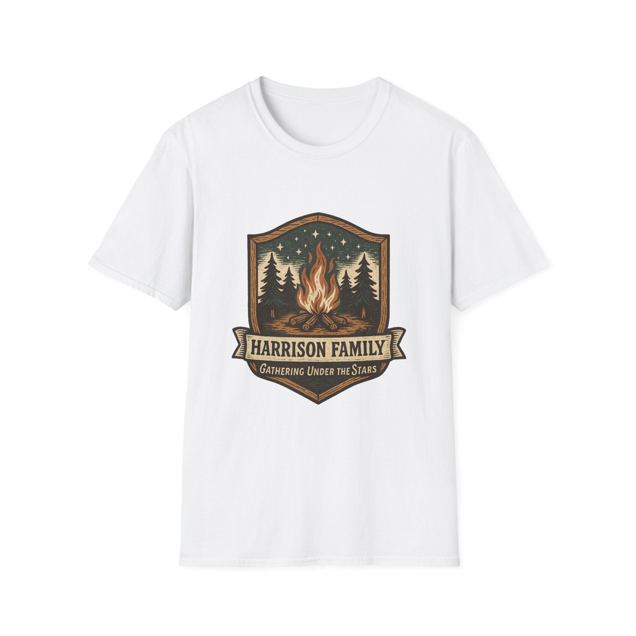 Personalized Campfire Badge T-Shirt | Custom Family Name Outdoor Tee