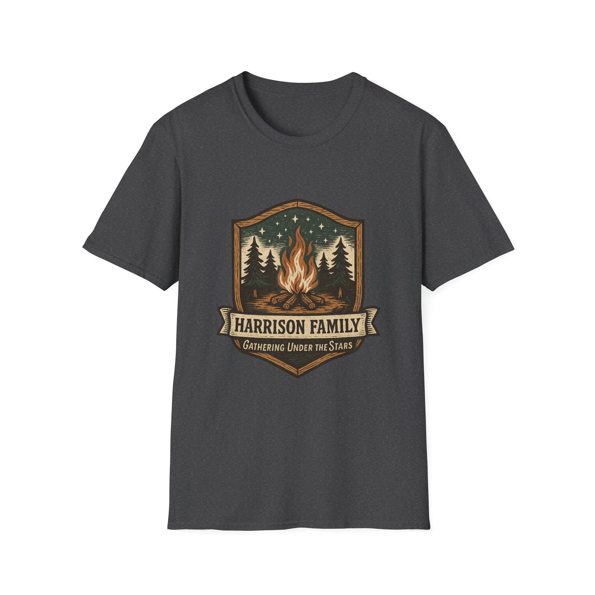 Personalized Campfire Badge T-Shirt | Custom Family Name Outdoor Tee