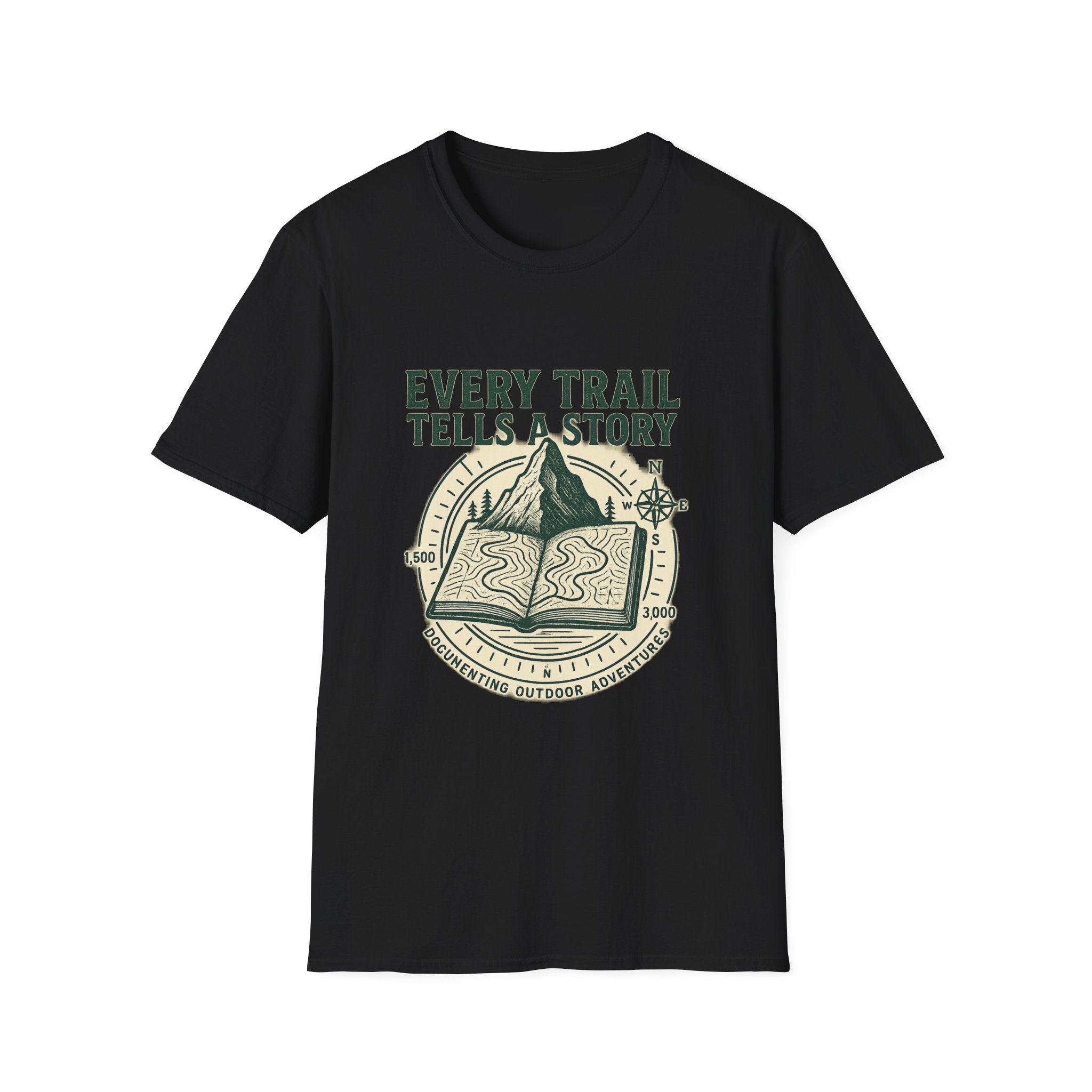 Every Trail Tells a Story T-Shirt | Hiking Mountain Compass Design