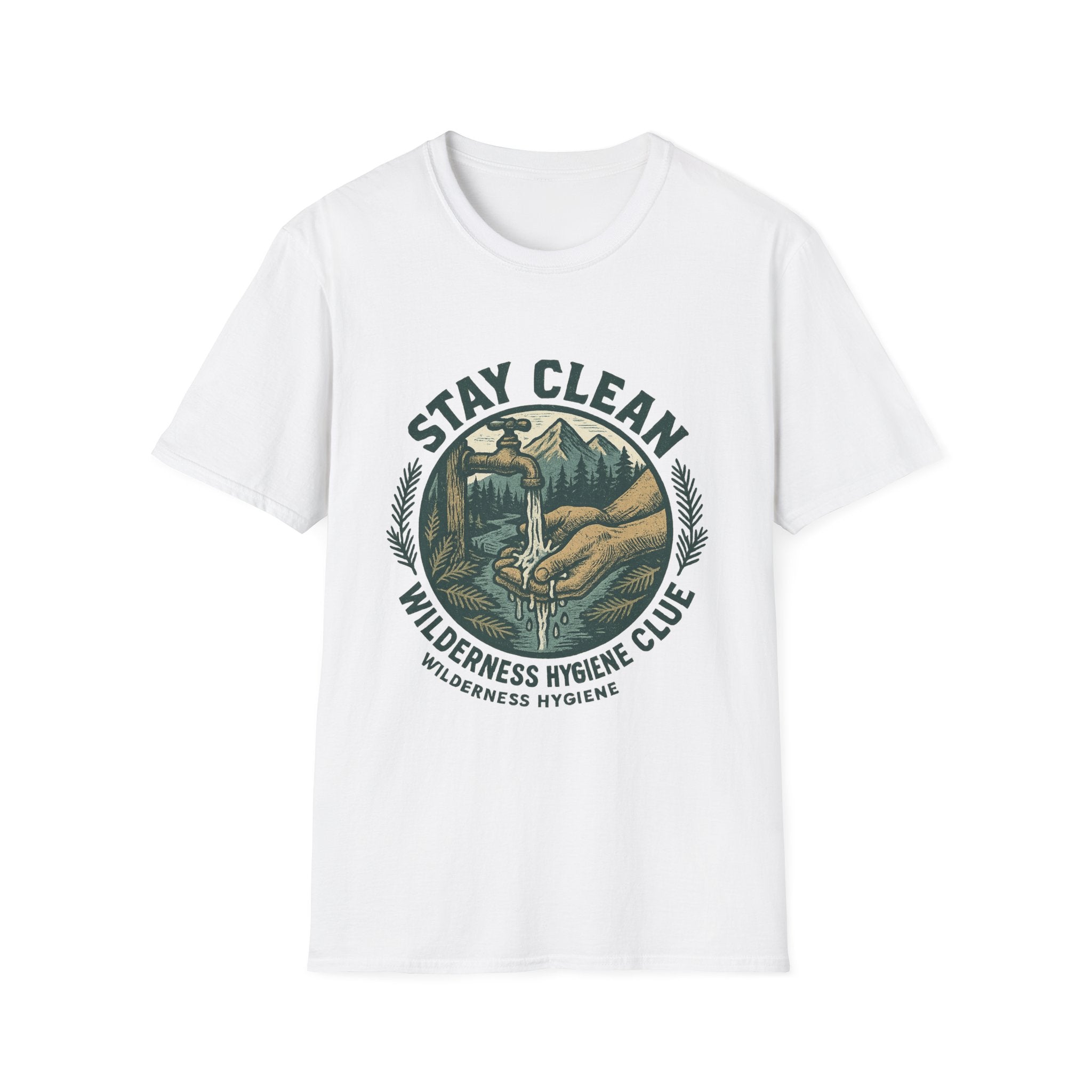 Stay Clean Wilderness Hygiene Club T-Shirt | Outdoor Camping Design