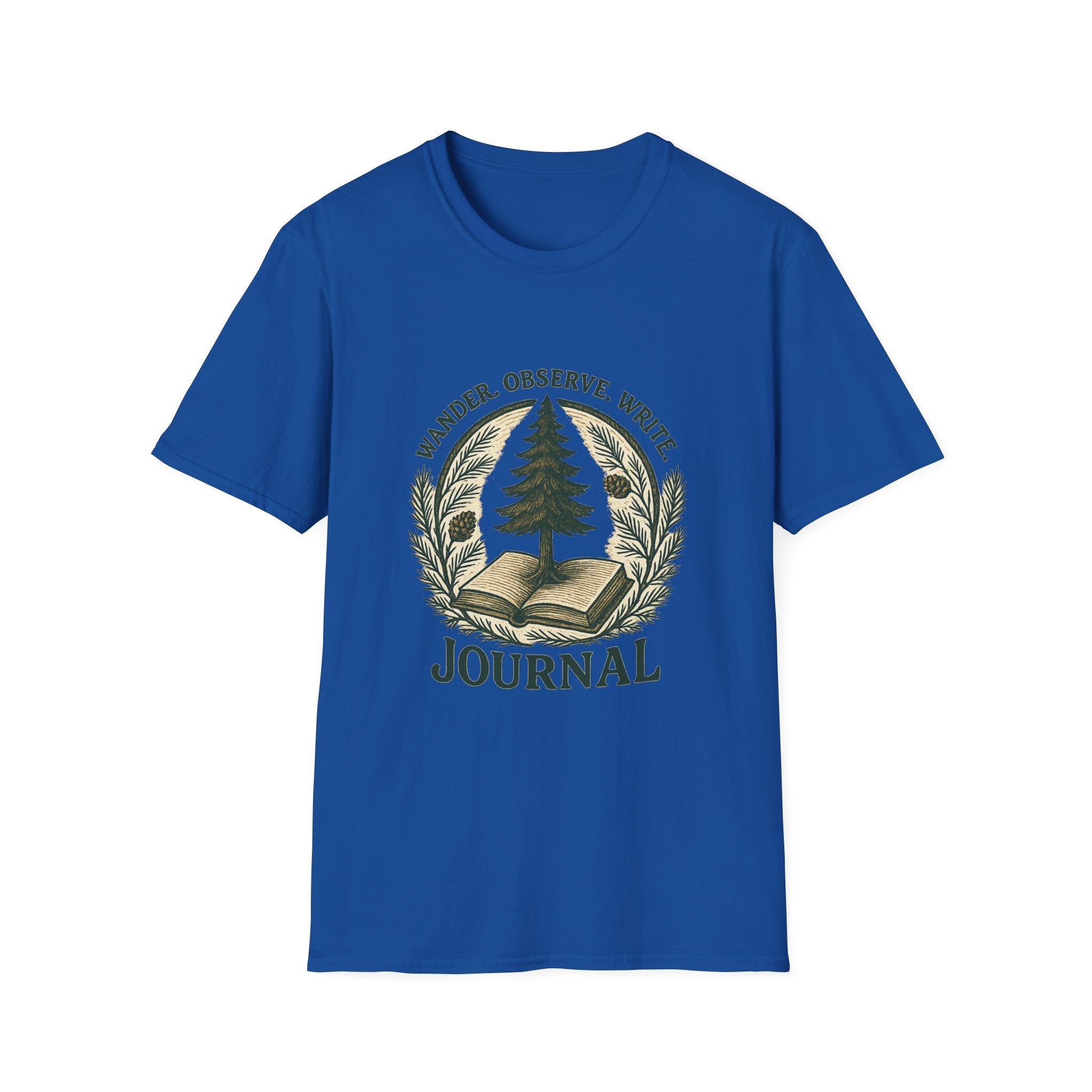 Wander Observe Write Journal T-Shirt | Nature Tree, Pinecone, Botanical Design