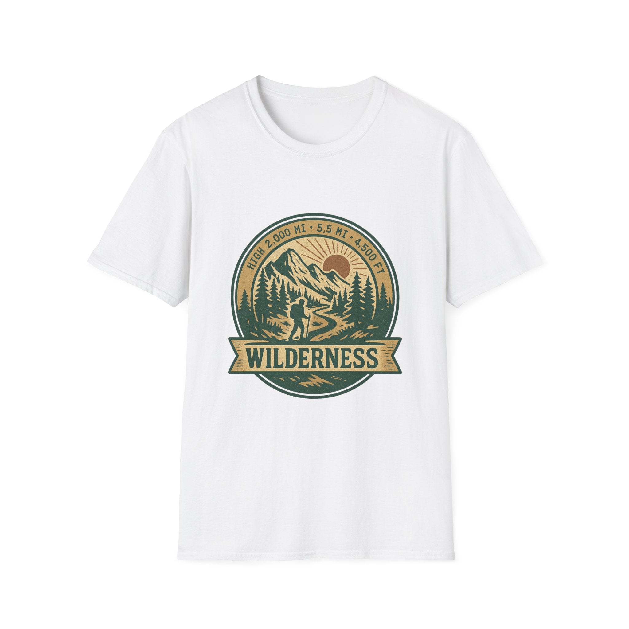 Wilderness Mountains Graphic T-Shirt | Hiking Badge Retro Outdoor Tee