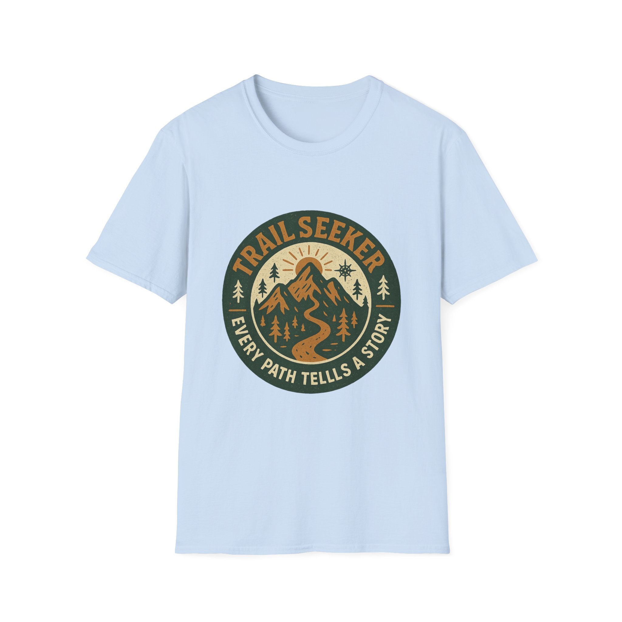 Trail Seeker mountain badge T-Shirt | Hiking outdoors adventure tee