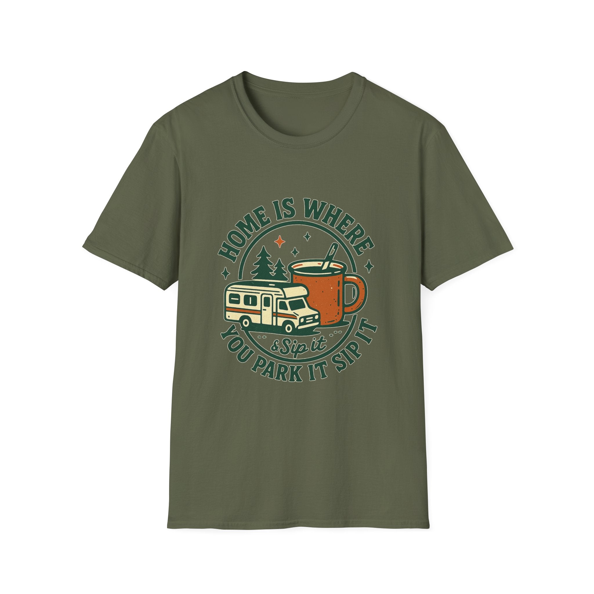 Home Is Where You Park It Camper T-Shirt | RV Coffee Travel Design