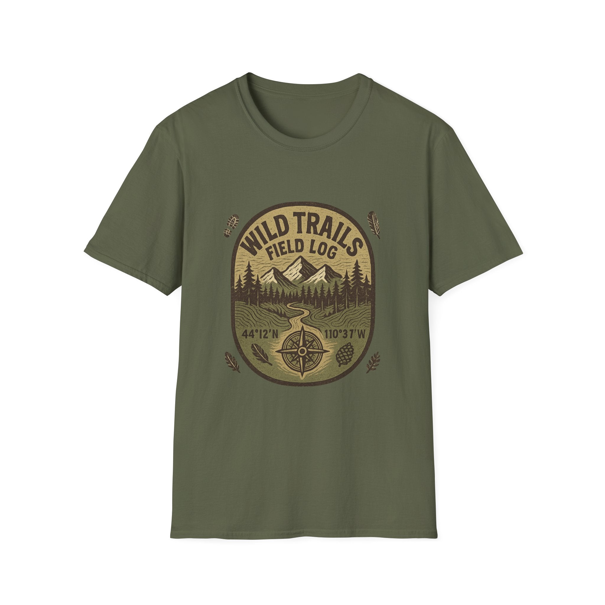 Wild Trails Field Log T-Shirt | Mountain Hiking Badge, Outdoor Adventure Tee