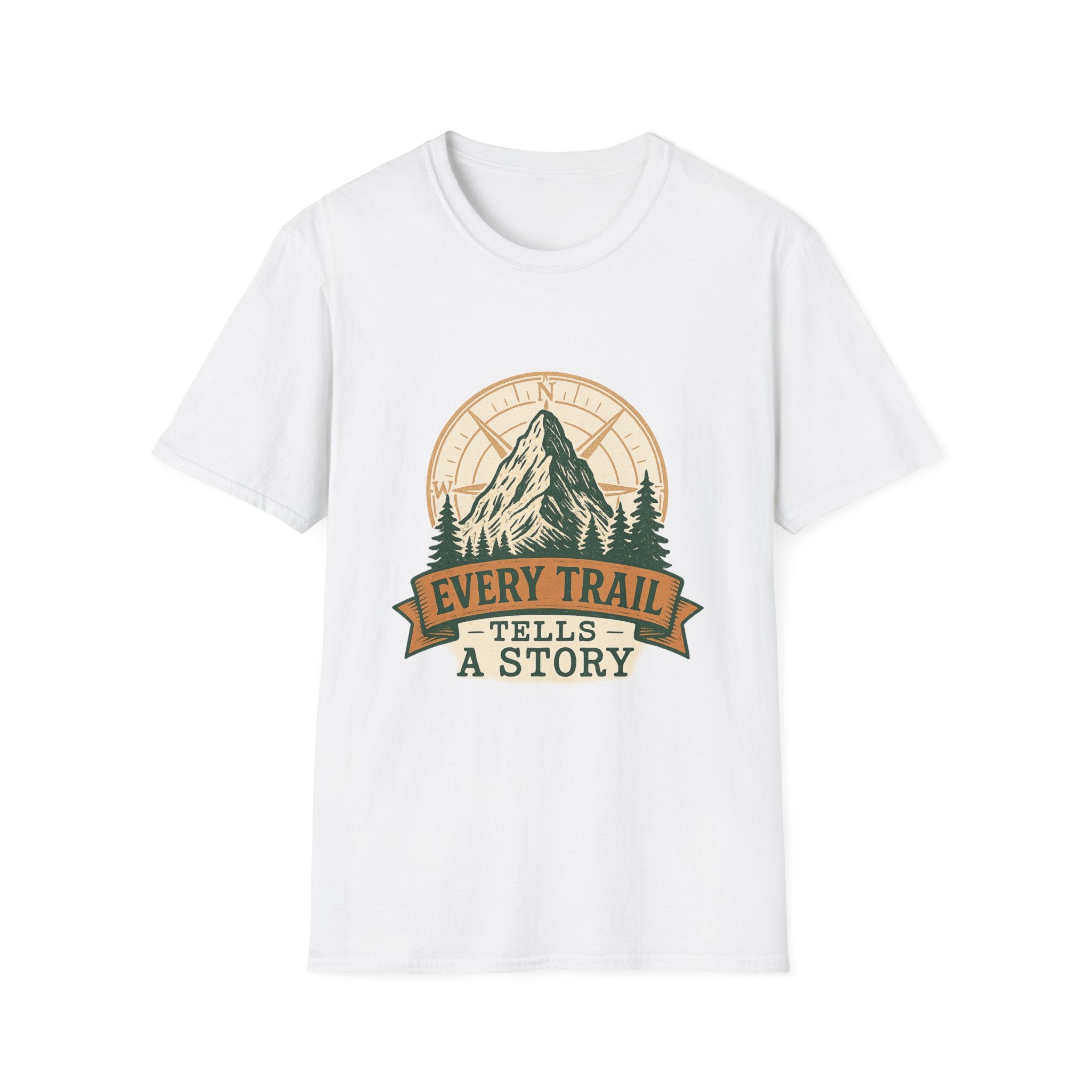 Every Trail Tells a Story Mountain T-Shirt | Hiking Adventure Graphic