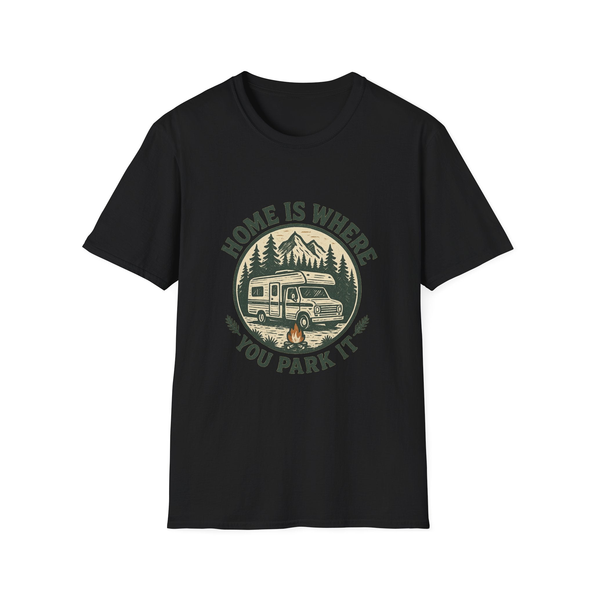 Home Is Where You Park It T-Shirt | RV Camper Mountain Design