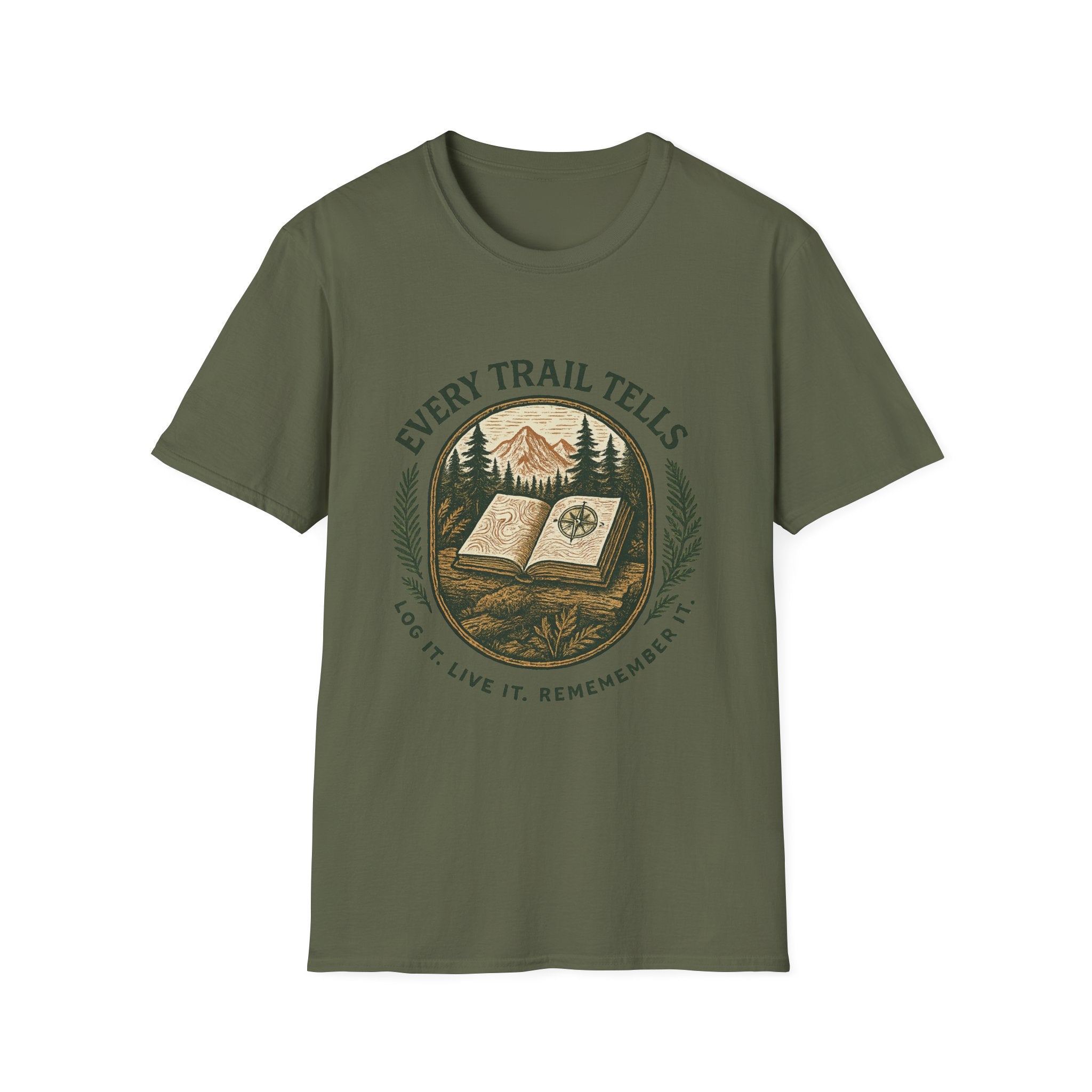 Every Trail Tells T-Shirt | Mountain Map Compass Hiking Shirt
