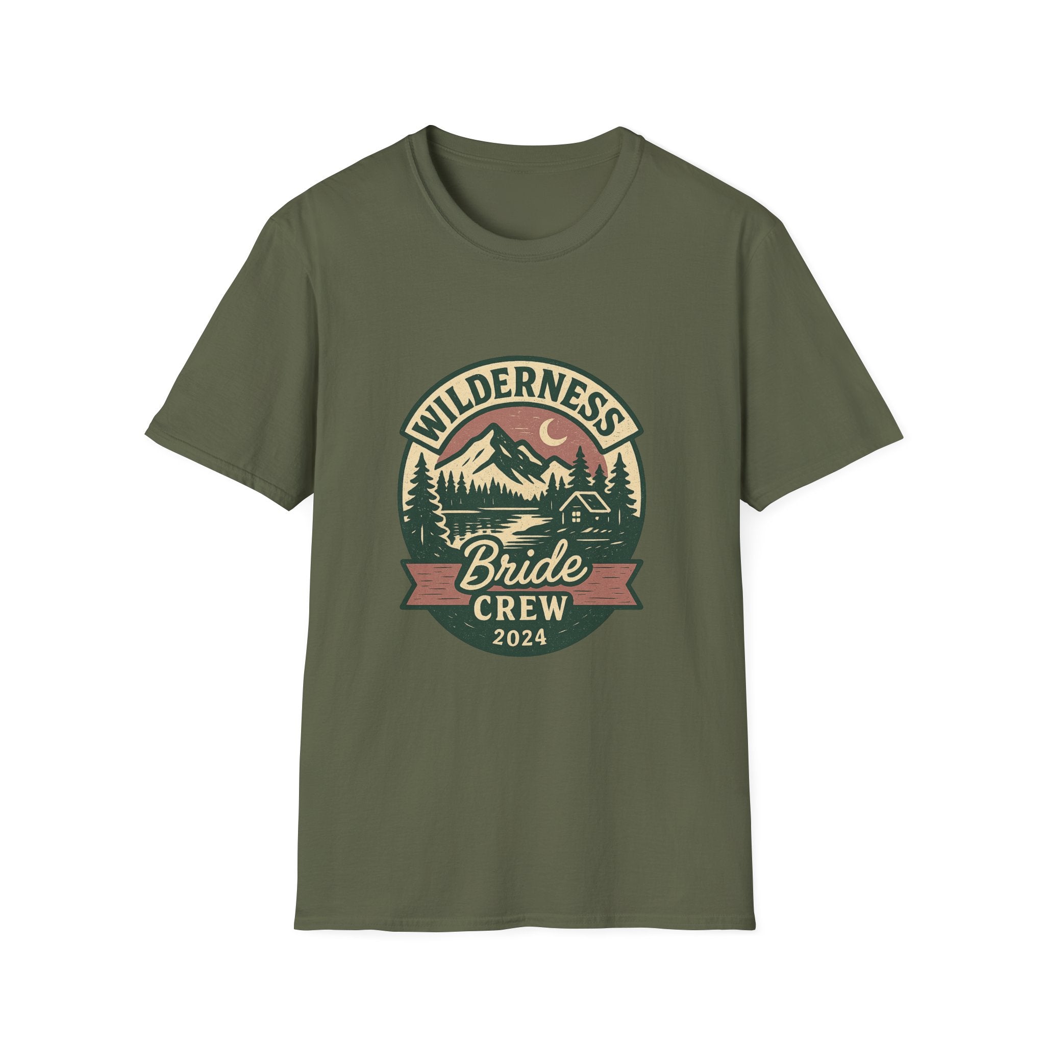 Wilderness Mountains Nightscapes T-Shirt | Bride Crew 2024 Badge
