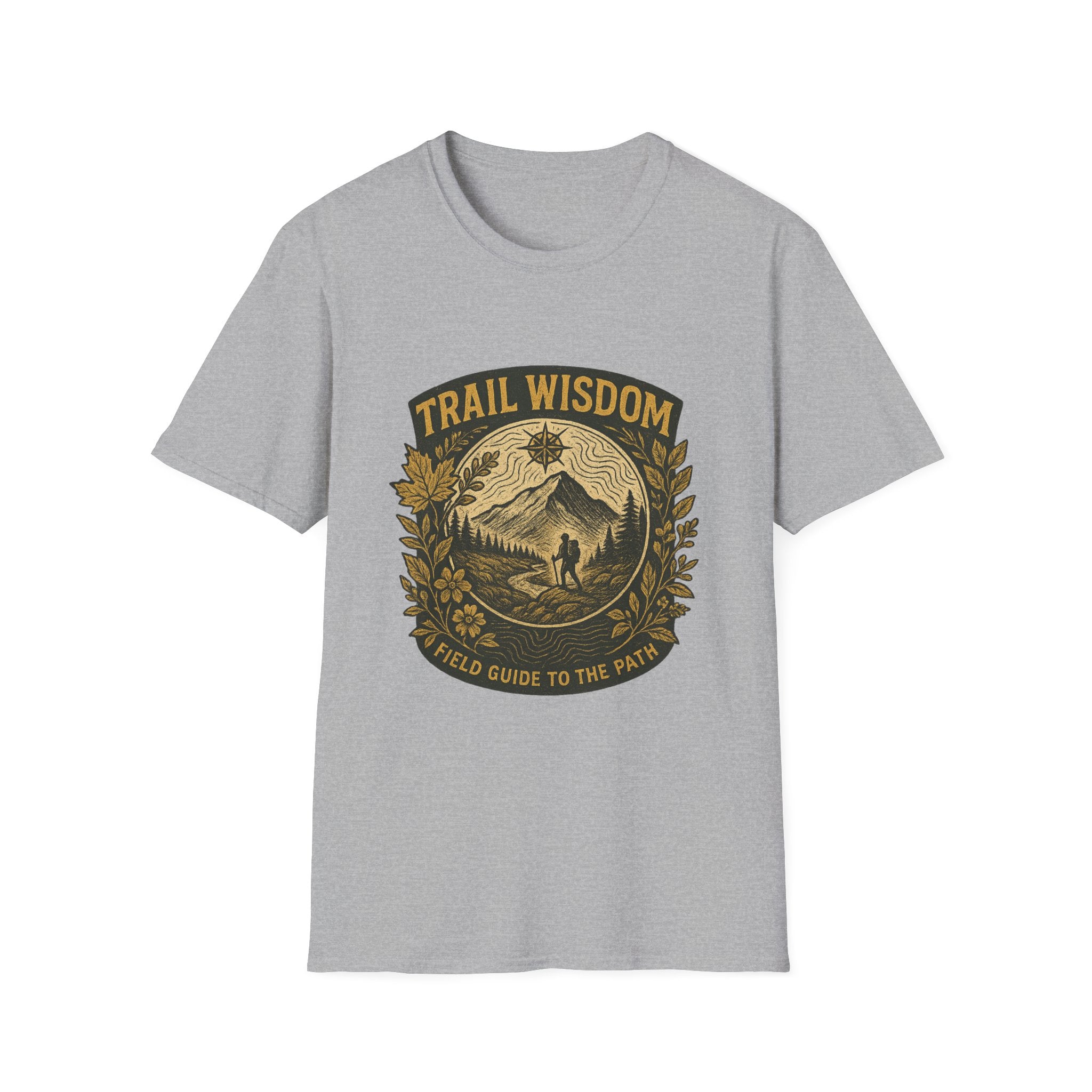 Trail Wisdom hiking badge T-Shirt | mountain compass outdoors design