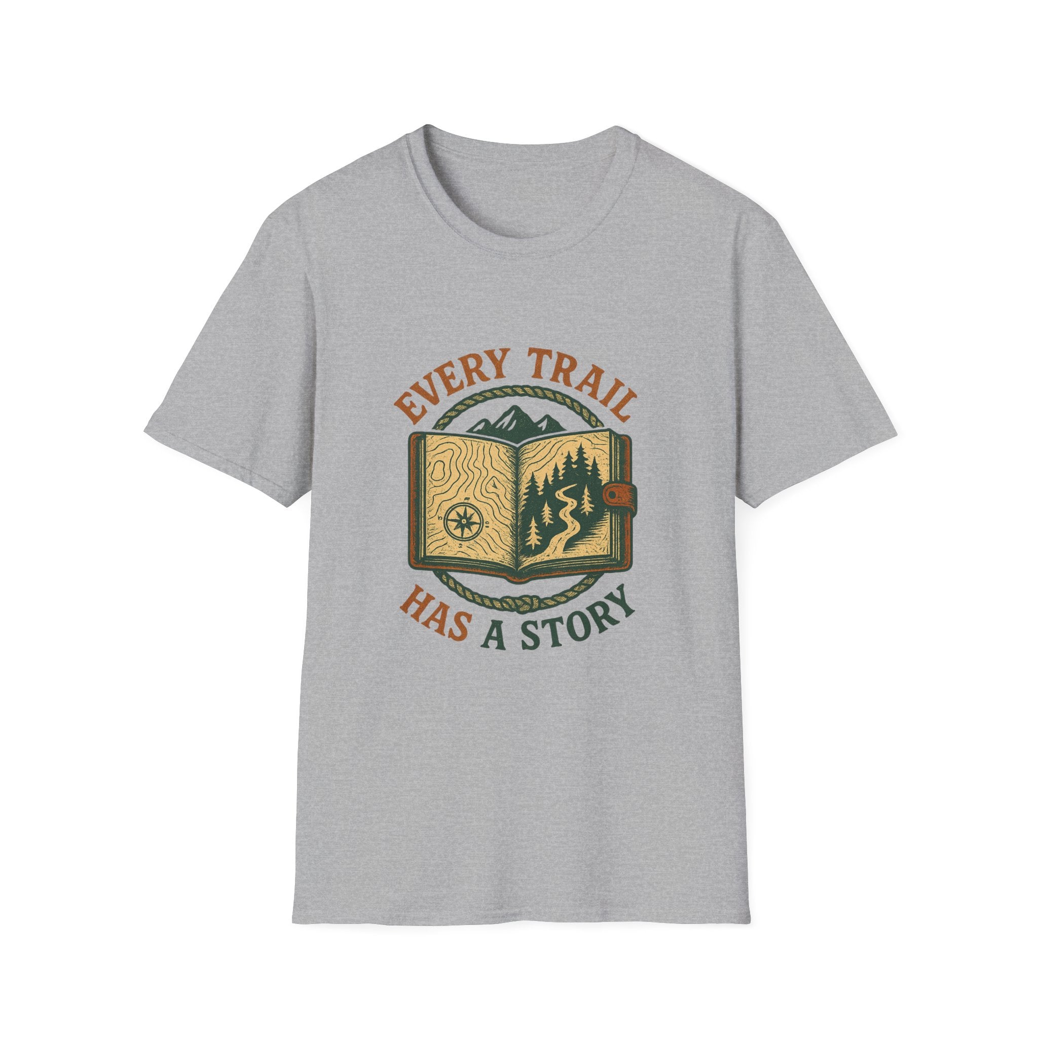 Every Trail Has a Story T-Shirt | Hiking Map Compass Mountains