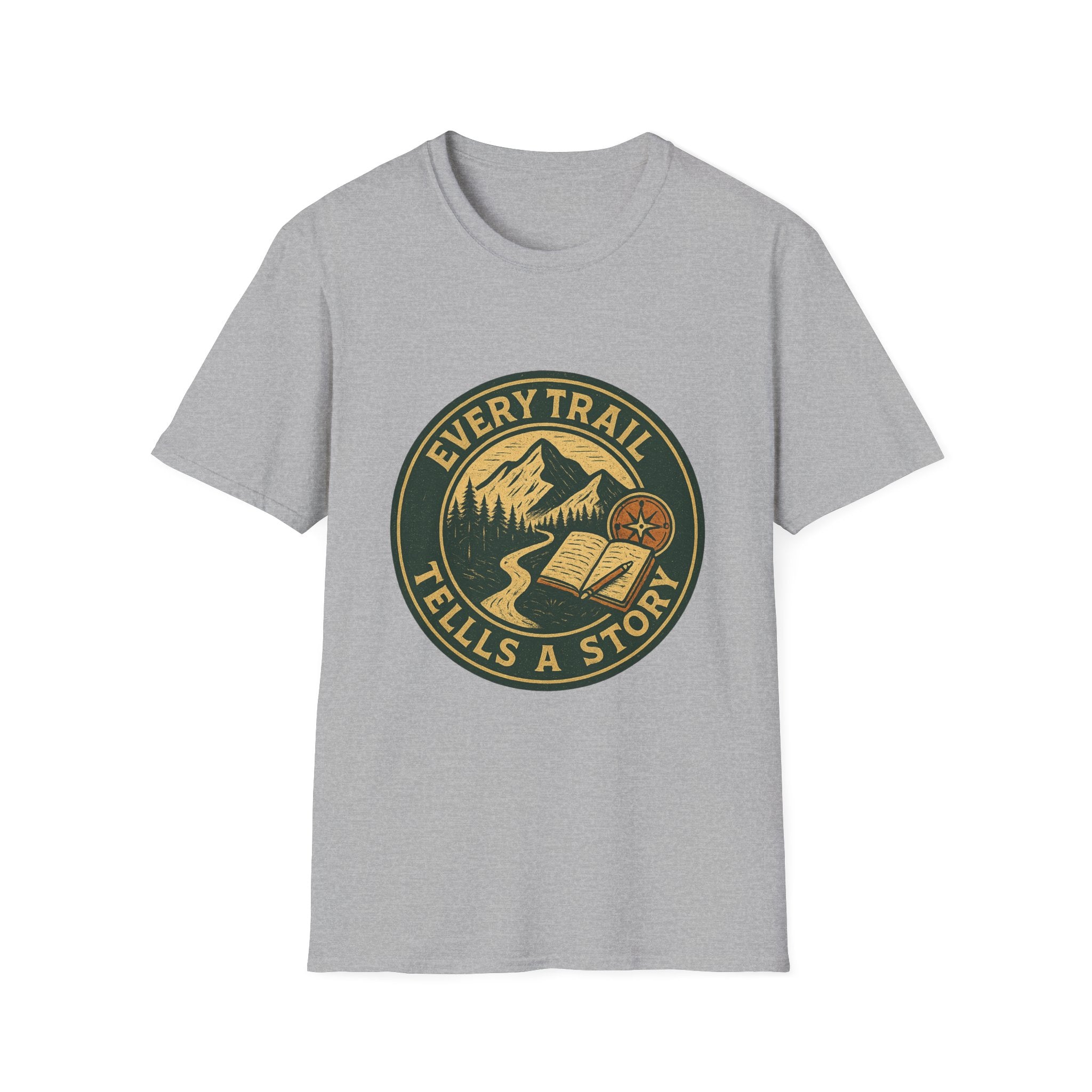 Every Trail Tells a Story T-Shirt | Mountain Hiking Badge Design