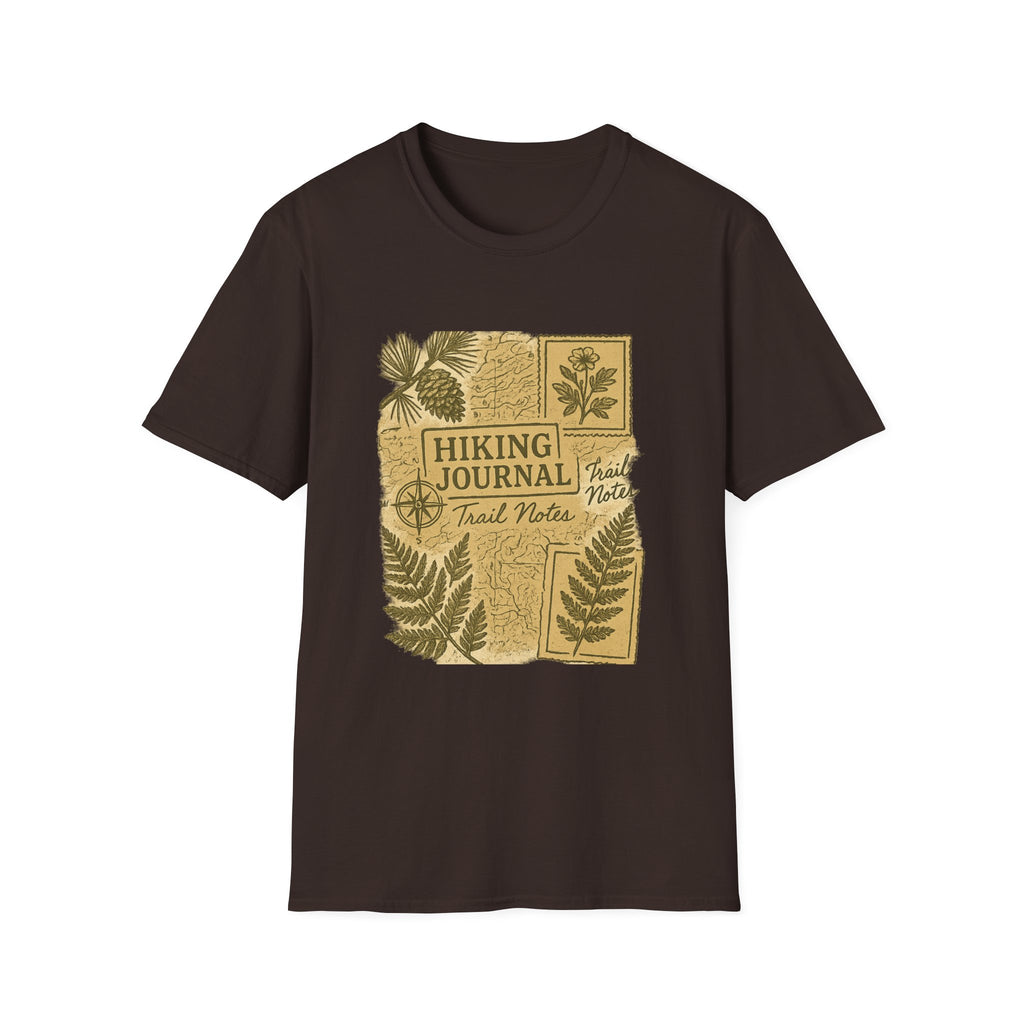Hiking Journal Trail Notes T-Shirt | Botanical Ferns Compass Outdoor Theme