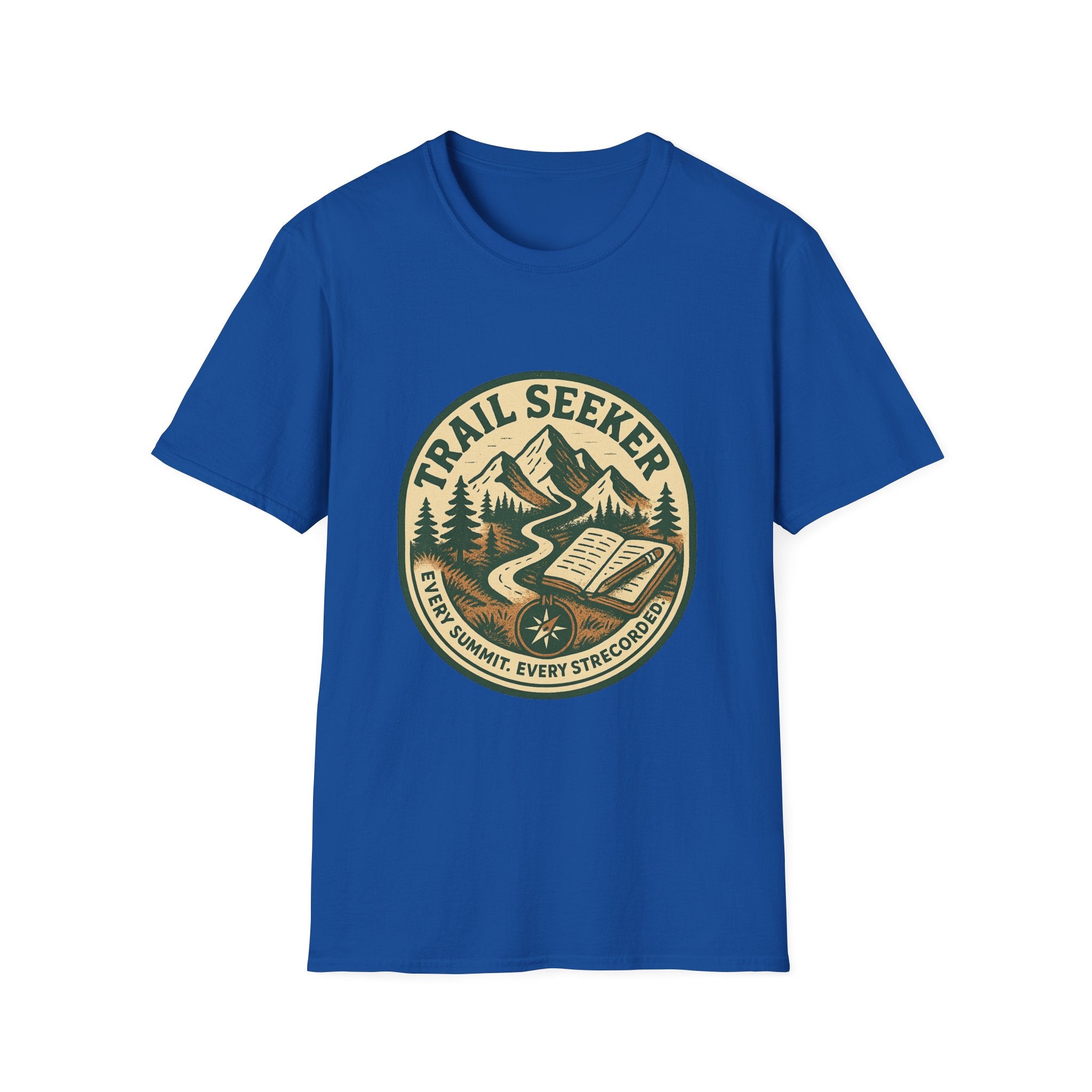 Trail Seeker Badge T-Shirt | Mountain Hiking Emblem, Nature Graphic