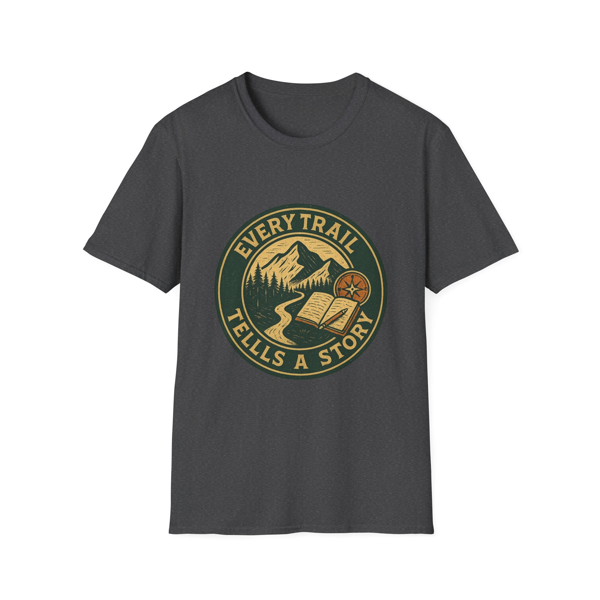 Every Trail Tells a Story T-Shirt | Mountain Hiking Badge Design