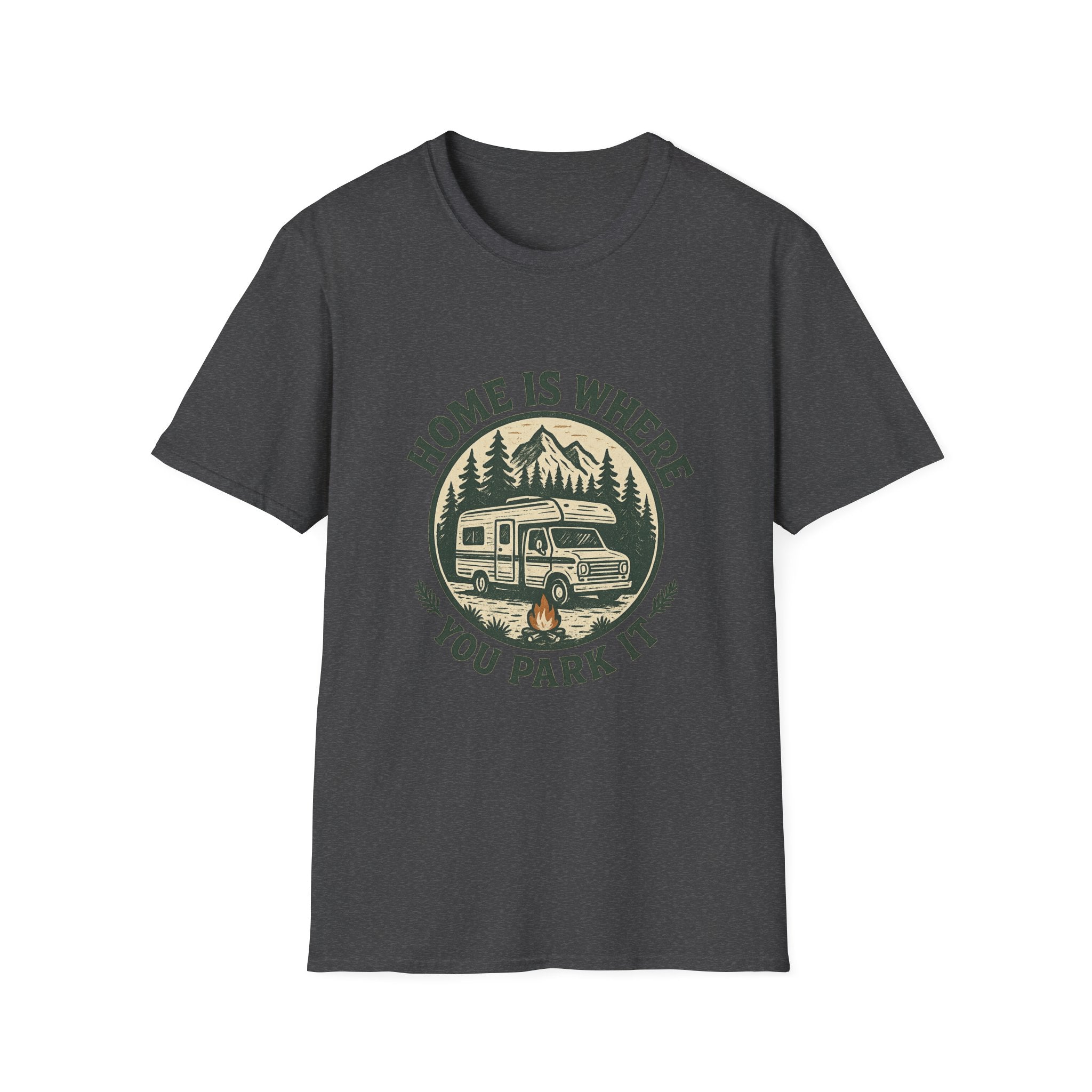 Home Is Where You Park It T-Shirt | RV Camper Mountain Design