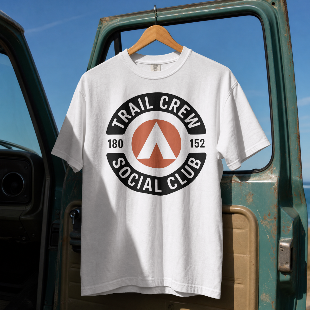 Trail Crew Social Club T-Shirt | Hiking Patch Logo Tee