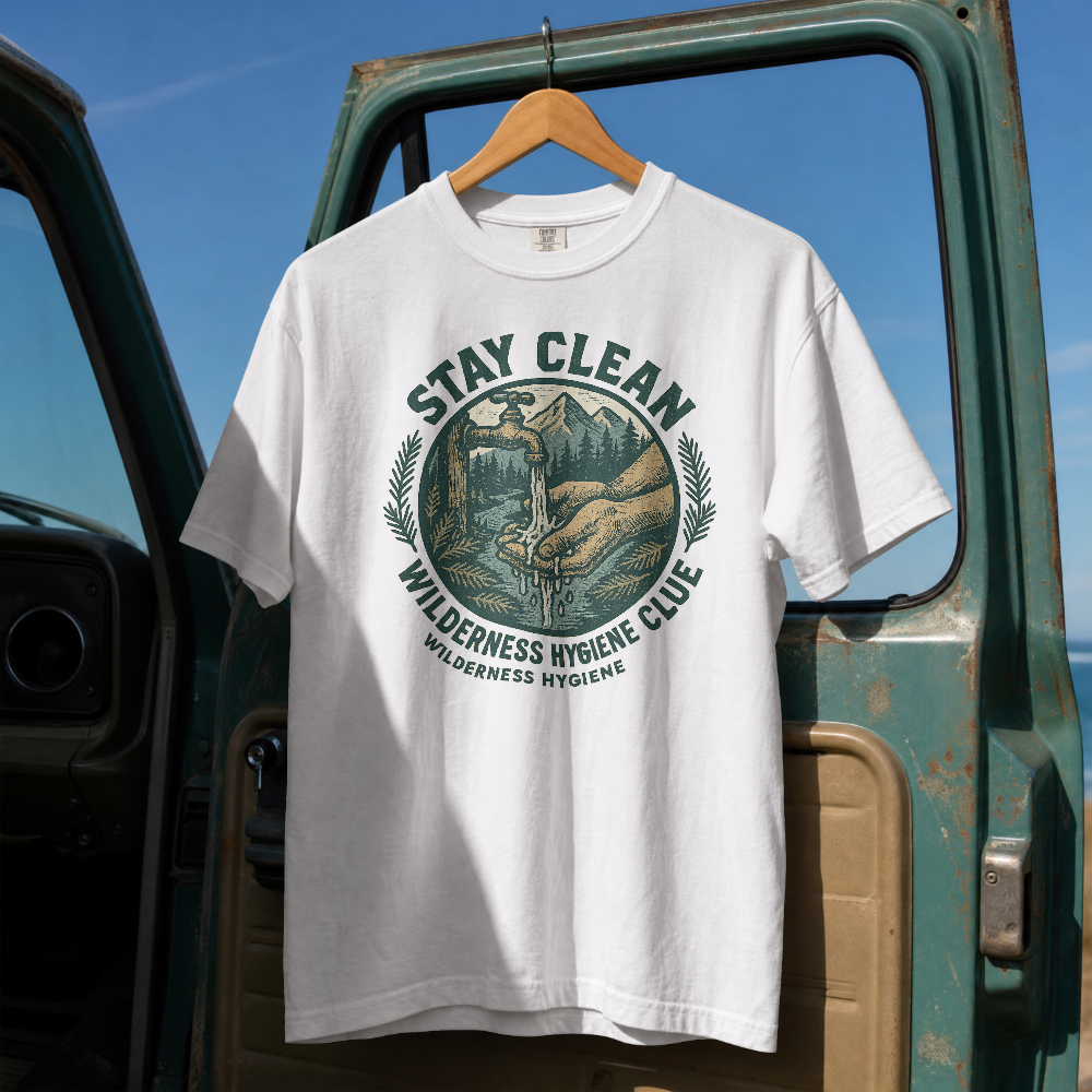 Stay Clean Wilderness Hygiene Club T-Shirt | Outdoor Camping Design