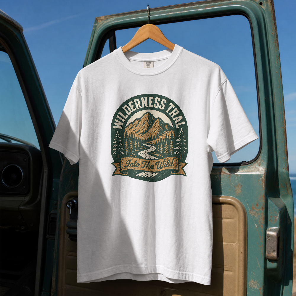 Wilderness Trail mountain badge T-Shirt | camping outdoors hiking design