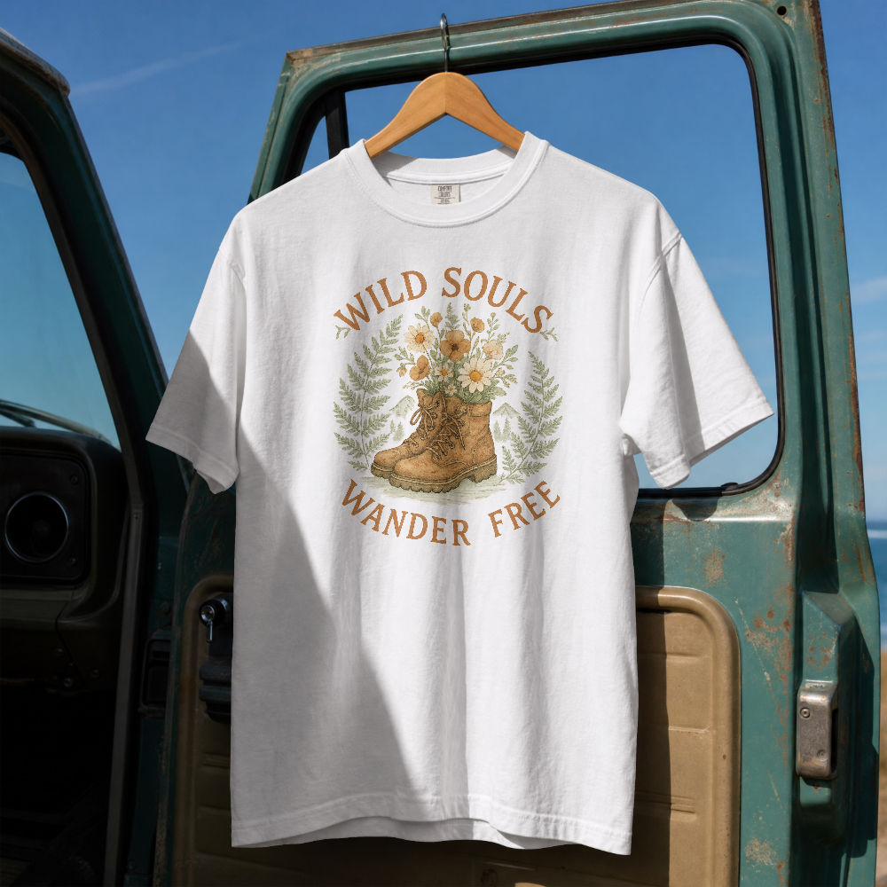 Wild Souls boot with flowers T-Shirt | wander free floral graphic