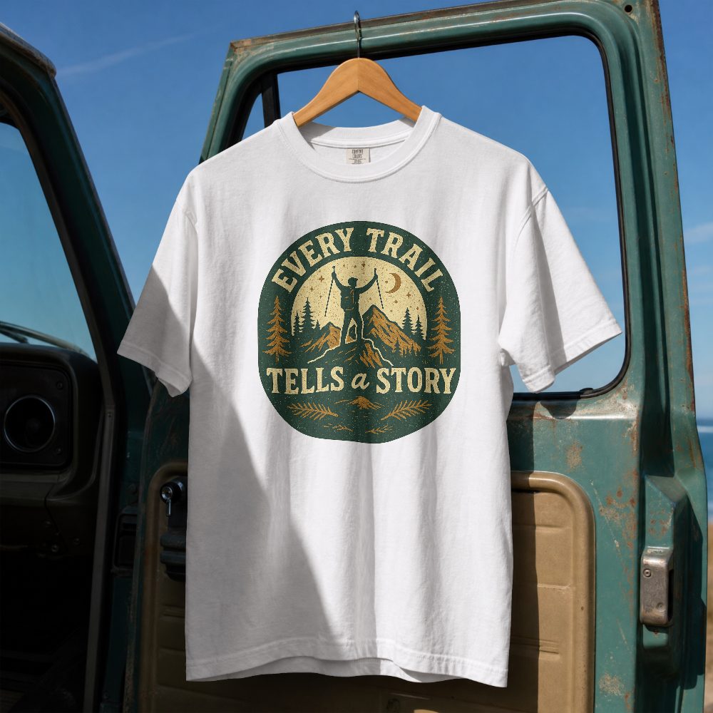 Every Trail Tells a Story T-Shirt | Hiking Retro Mountain Design