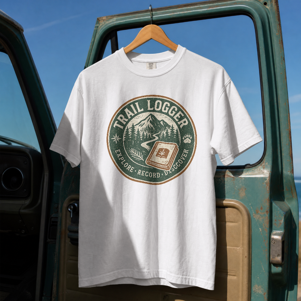Trail Logger T-Shirt | Hiking Badge Mountain Logo