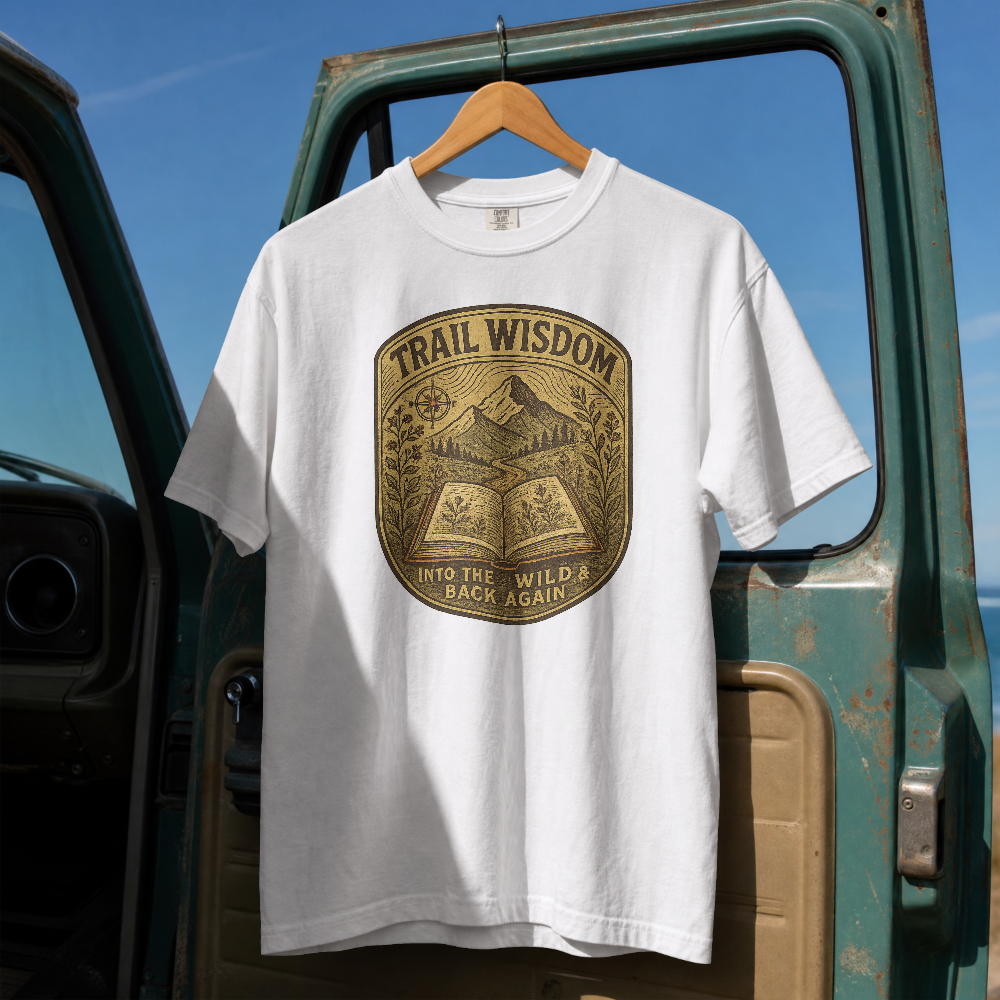 Trail Wisdom mountain badge T-Shirt | hiking nature design