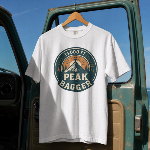 14,000 Ft Peak Bagger T-Shirt | Mountain Climbing Badge Design