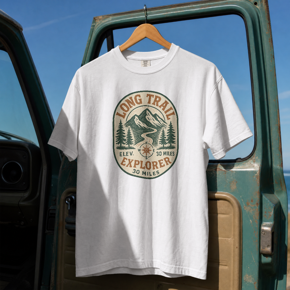 Long Trail Mountain Explorer T-Shirt | Hiking Adventure Badge
