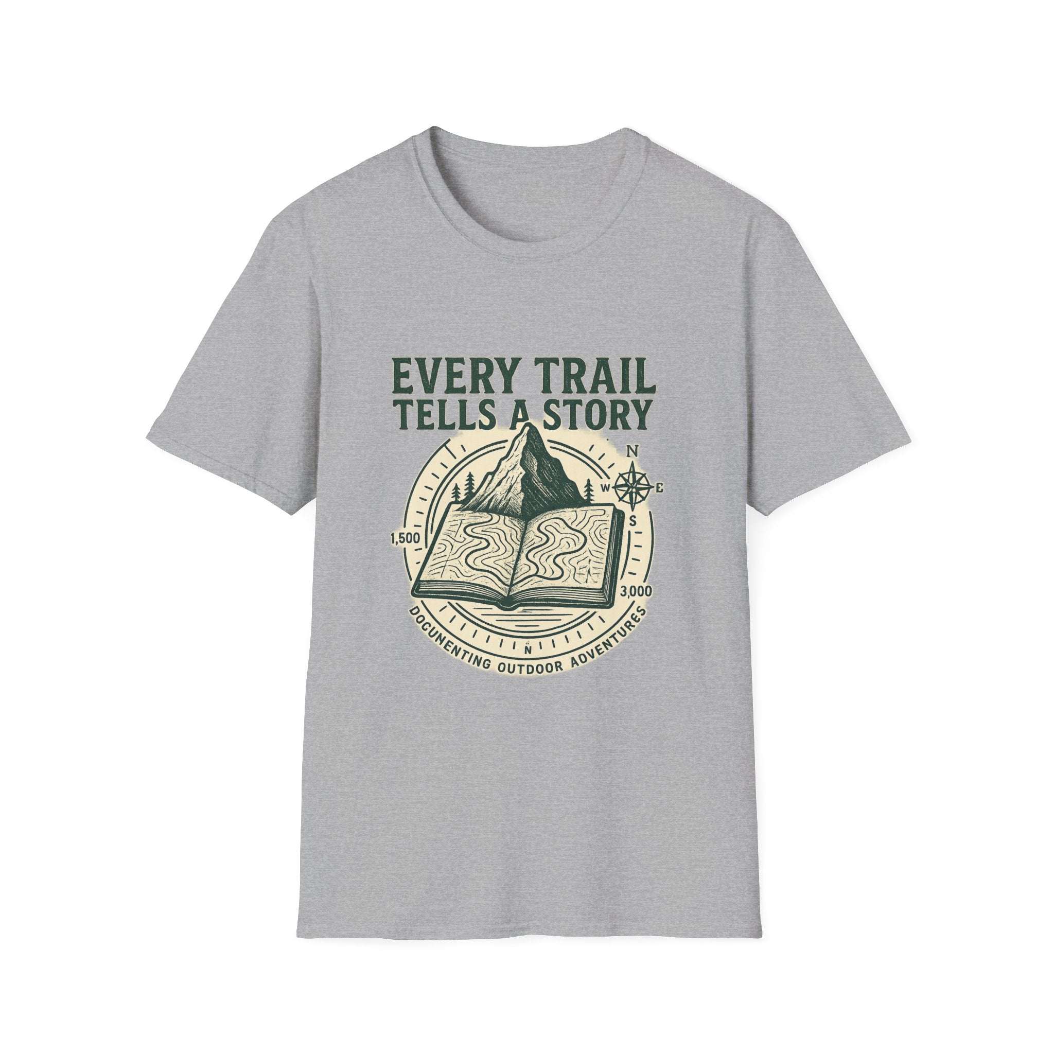 Every Trail Tells a Story T-Shirt | Hiking Mountain Compass Design