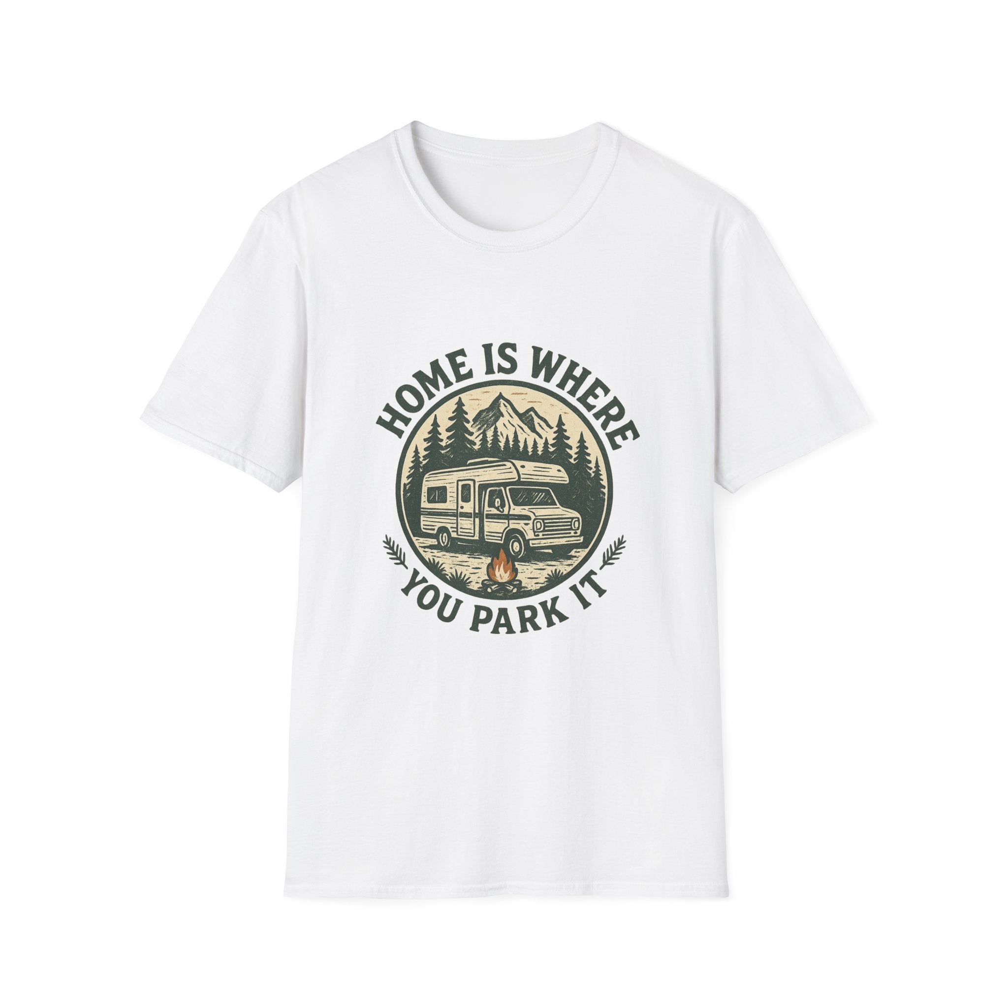 Home Is Where You Park It T-Shirt | RV Camper Mountain Design