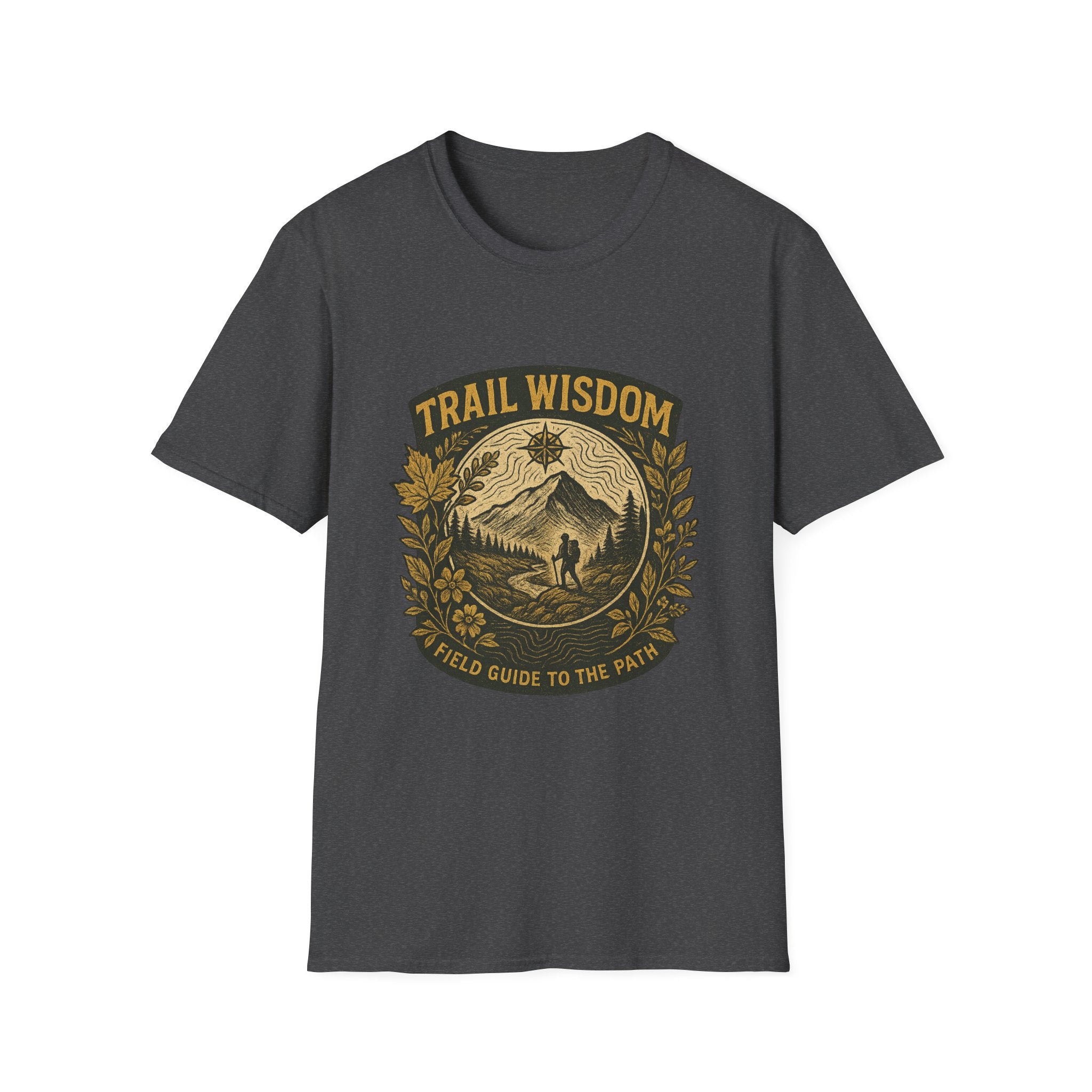 Trail Wisdom hiking badge T-Shirt | mountain compass outdoors design