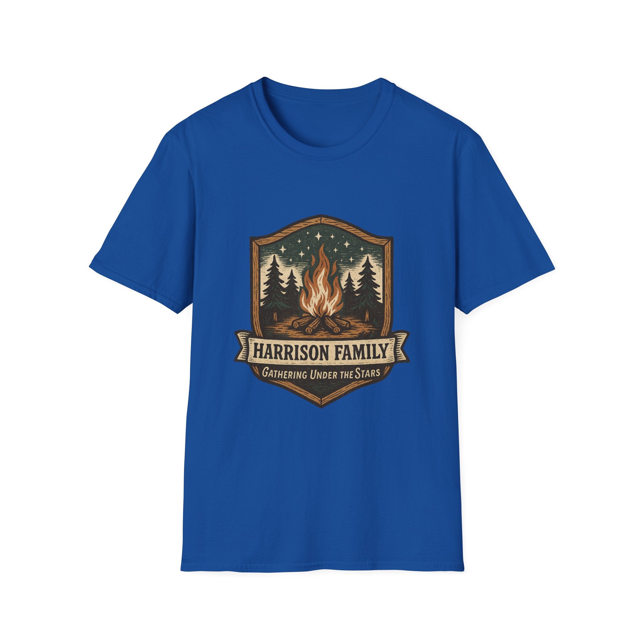 Personalized Campfire Badge T-Shirt | Custom Family Name Outdoor Tee