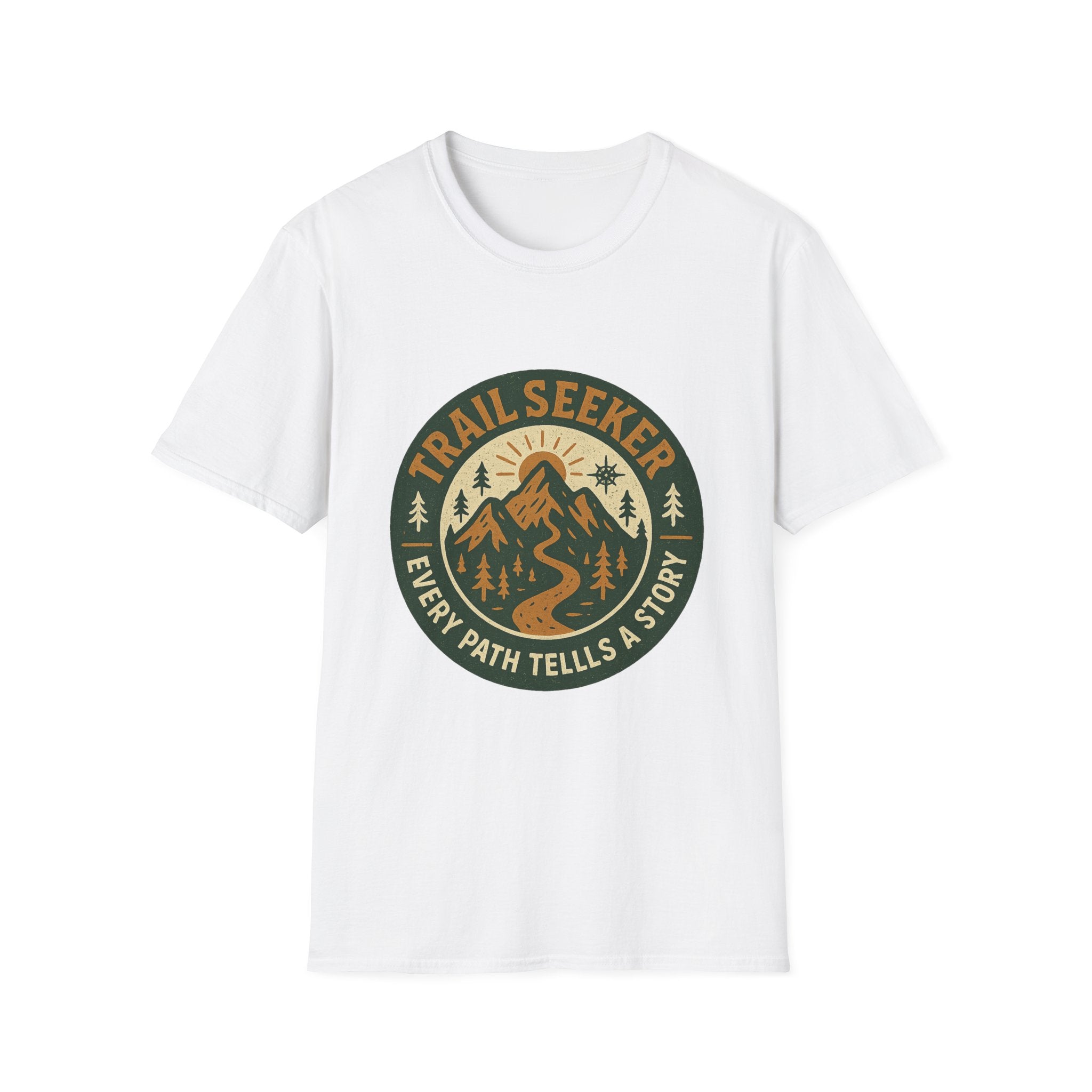 Trail Seeker mountain badge T-Shirt | Hiking outdoors adventure tee