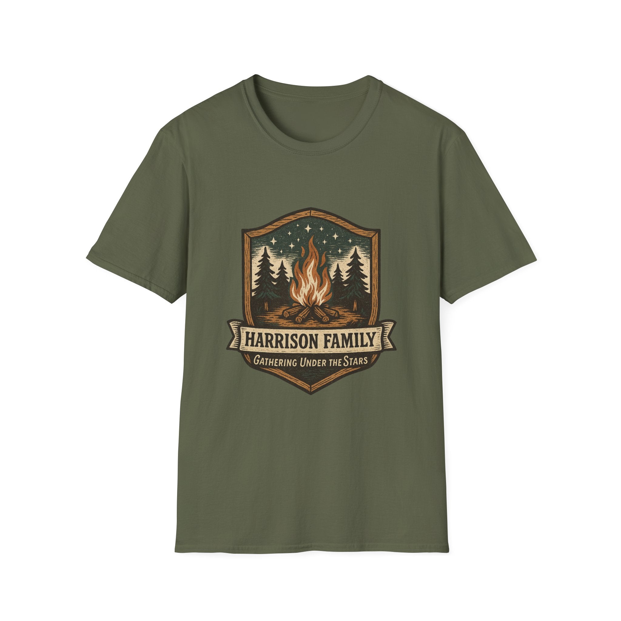 Personalized Campfire Badge T-Shirt | Custom Family Name Outdoor Tee