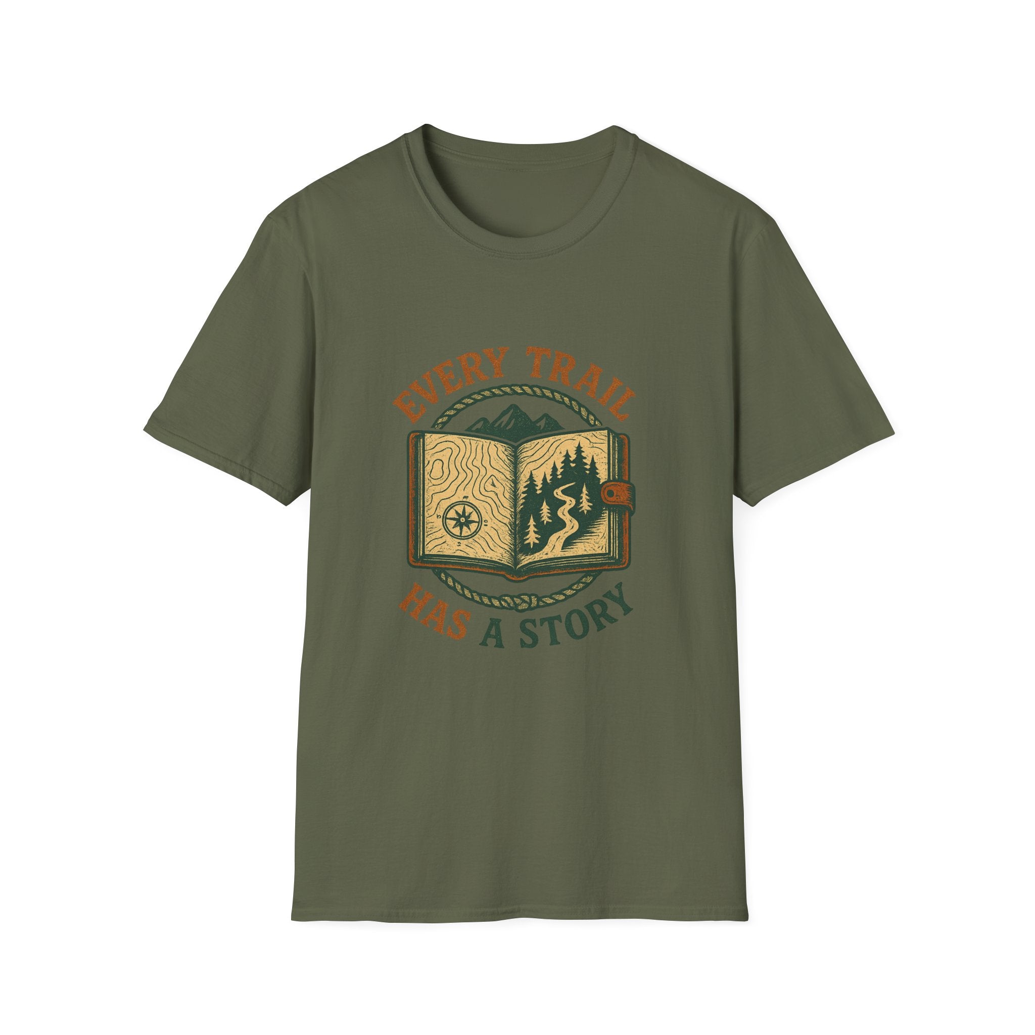 Every Trail Has a Story T-Shirt | Hiking Map Compass Mountains