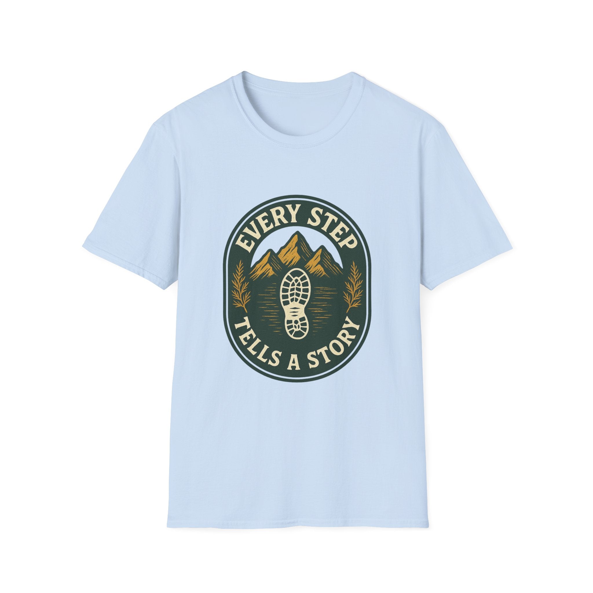 Every Step Tells a Story T-Shirt | Hiking Mountain Trail Boot Print