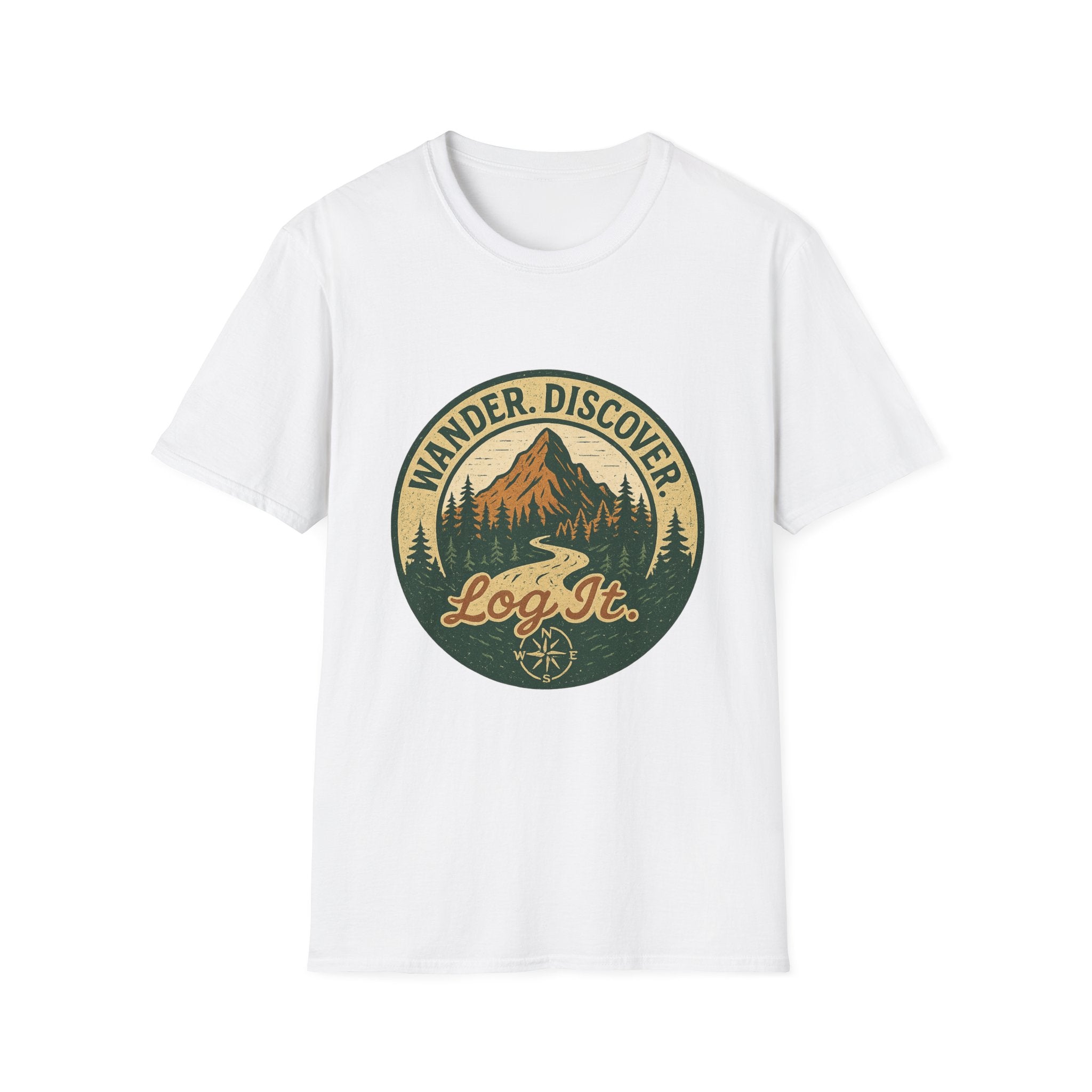 Wander Discover Mountain Patch T-Shirt | Outdoor Hiking Graphic Tee