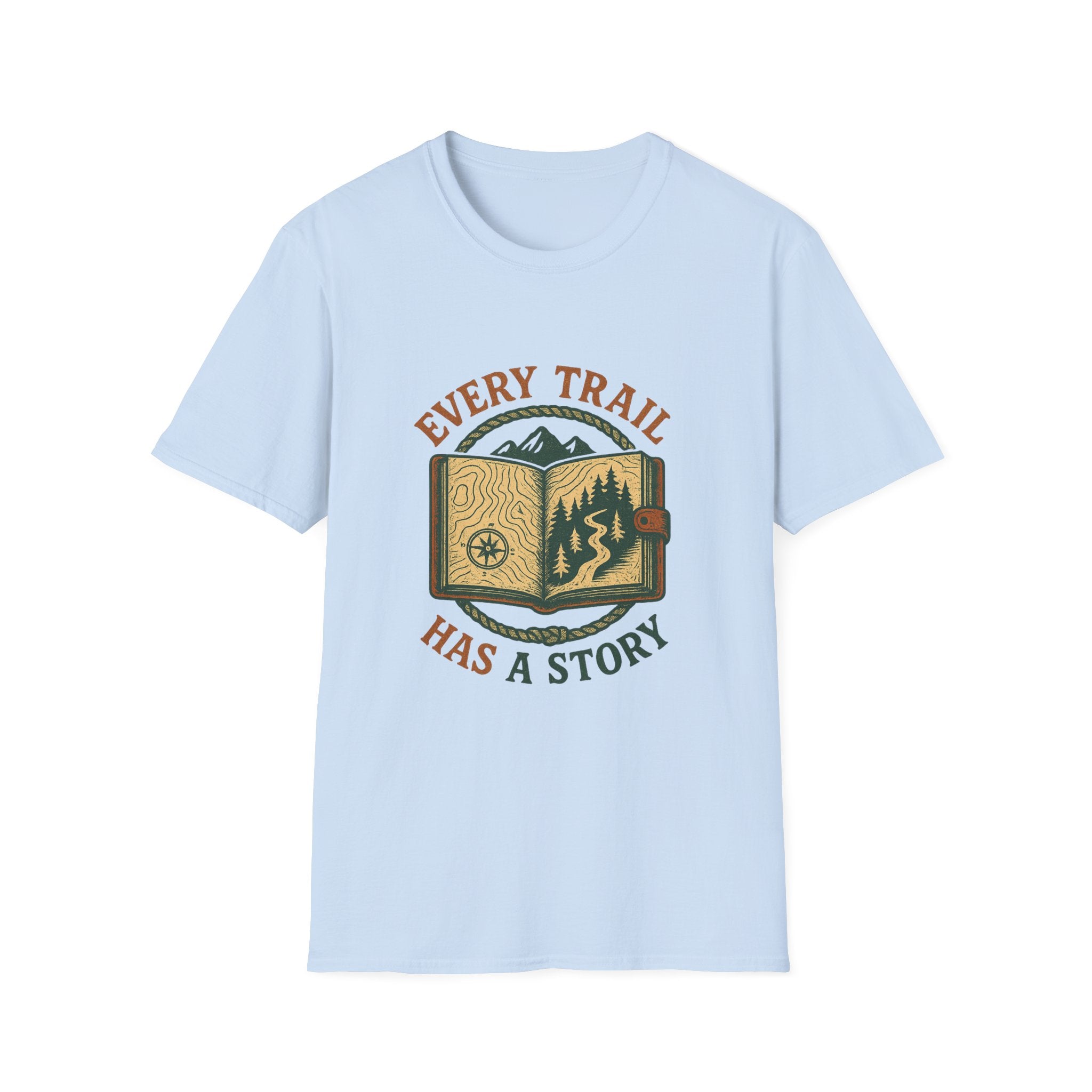 Every Trail Has a Story T-Shirt | Hiking Map Compass Mountains