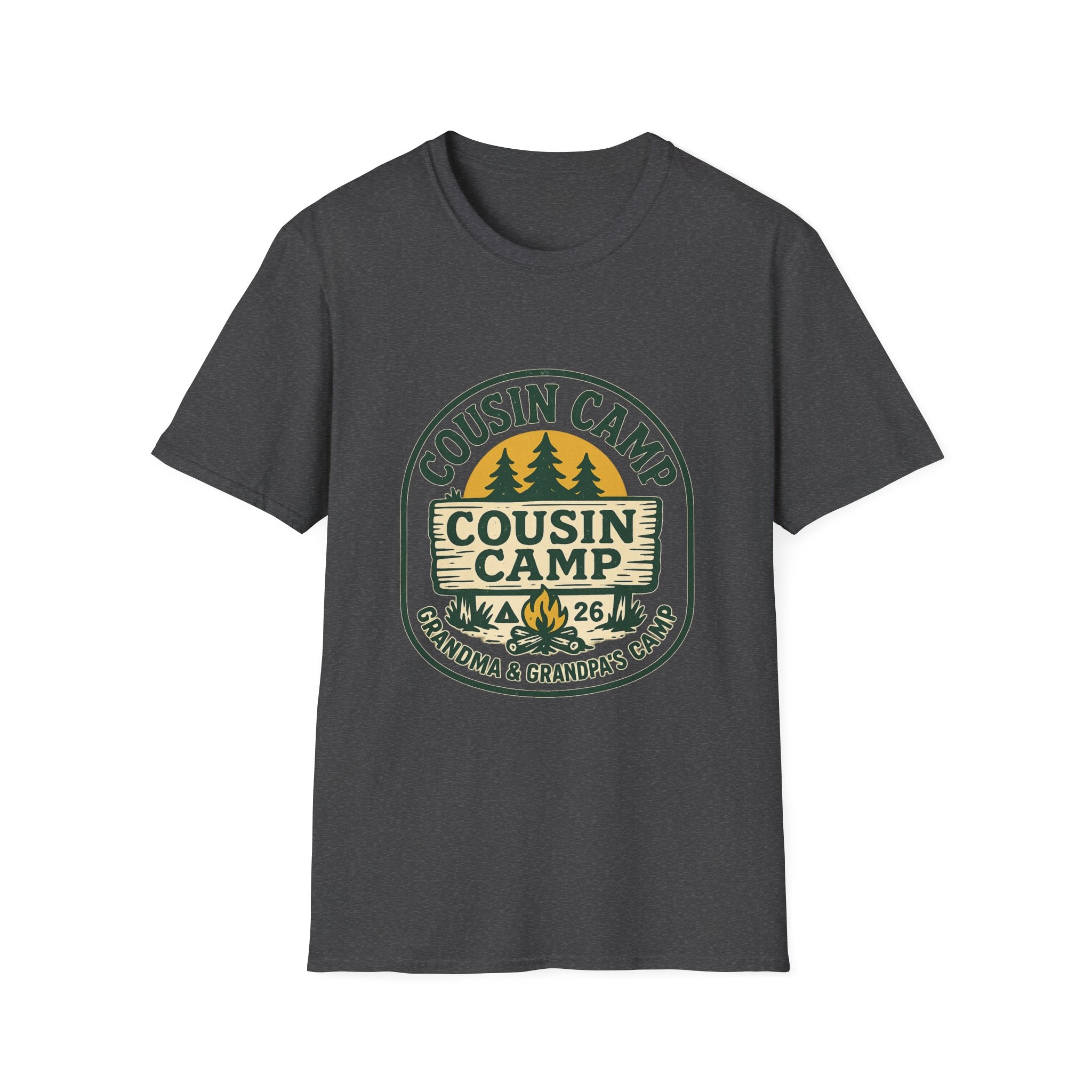 Cousin Camp Graphic T-Shirt | Family Camping Badge, Pine Tree Design