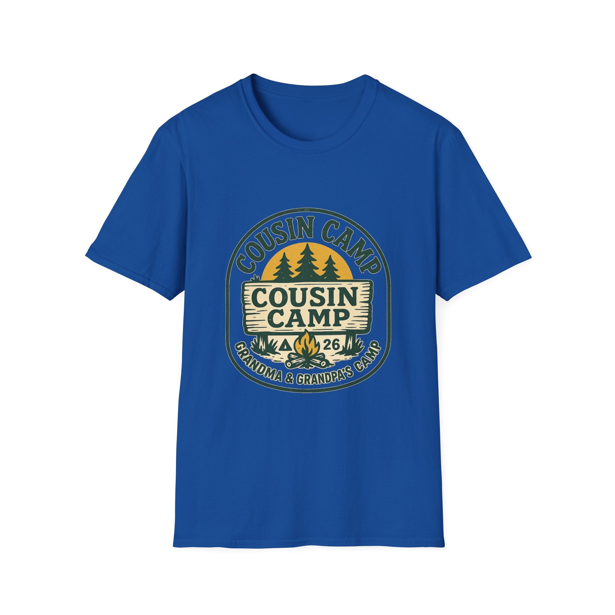 Cousin Camp Graphic T-Shirt | Family Camping Badge, Pine Tree Design